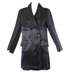 Sonia Rykiel Vintage Black Linen + Satin Jacket with Finger Print Buttons