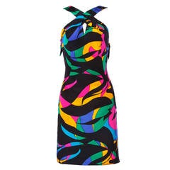 Michael Novarese Vintage 1980s 80s Colorful Silk Print Sheath Dress 11