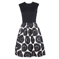 Vintage 1960s Black + White Geometric Print Cocktail Dress