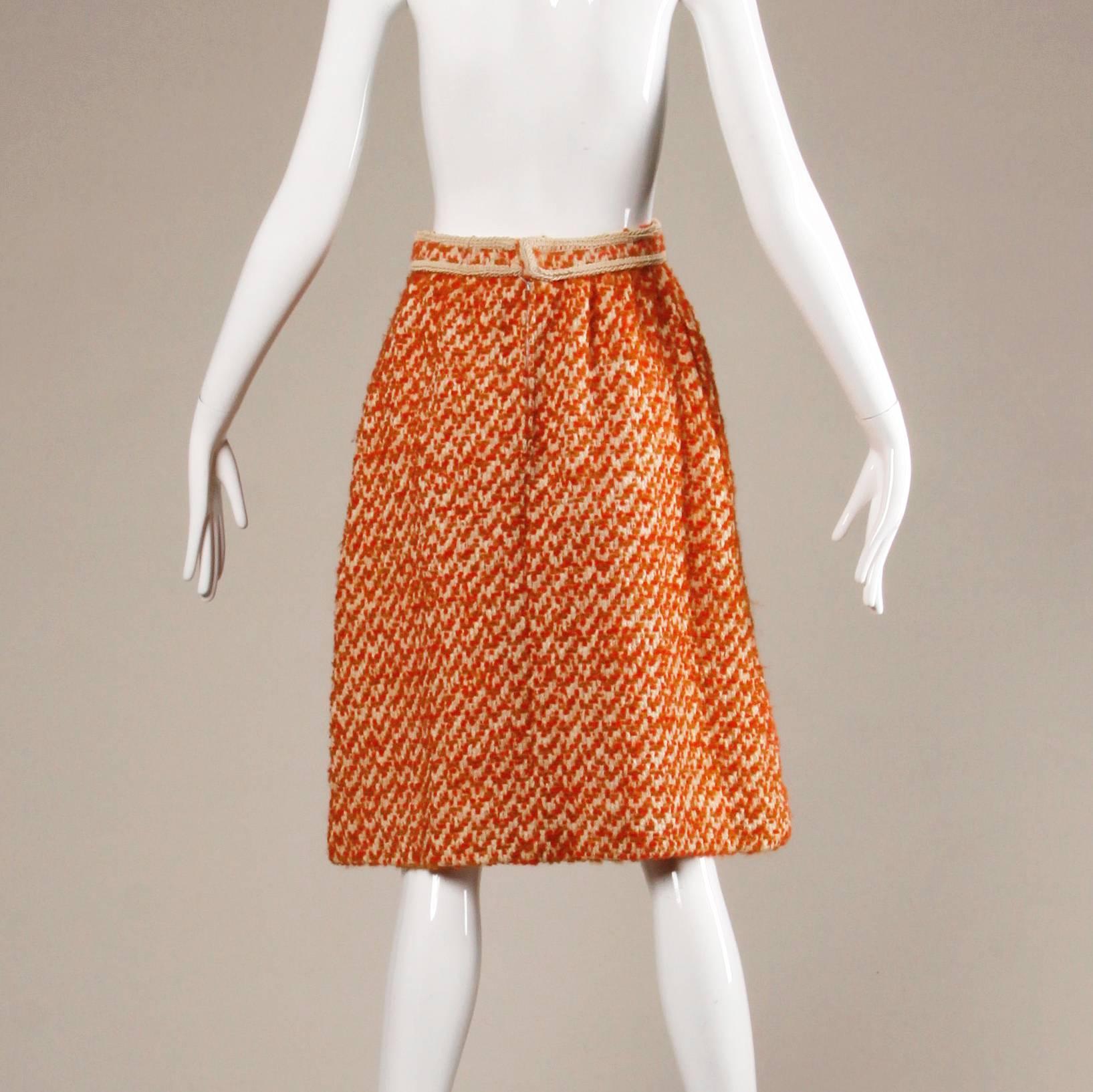 Women's Nina Ricci Vintage 1960s 60s Couture Wool Silk Jacket + Skirt Suit Ensemble For Sale