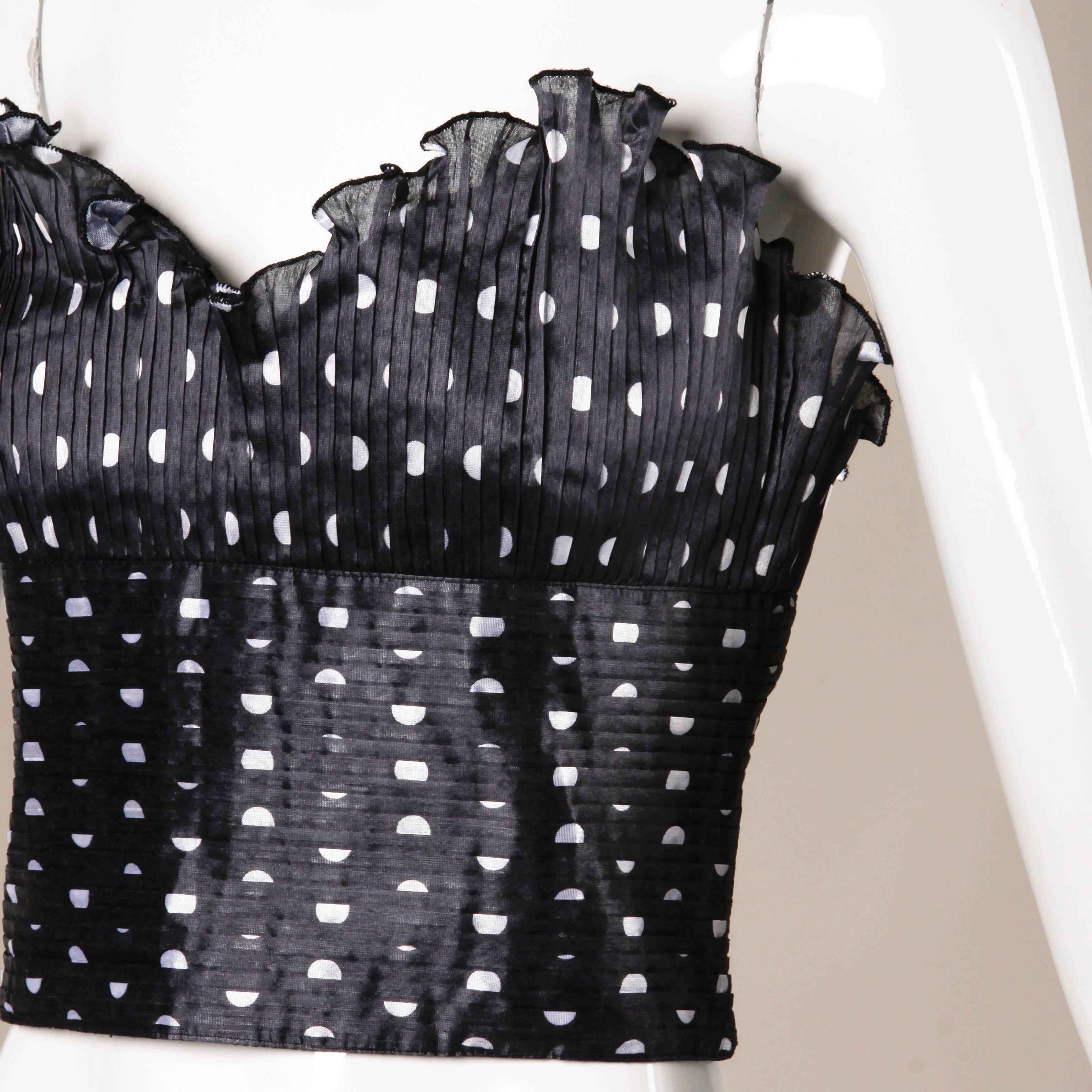 Loris Azzaro Vintage Polka Dot Bustier or Corset Top with Pleats In Excellent Condition In Sparks, NV