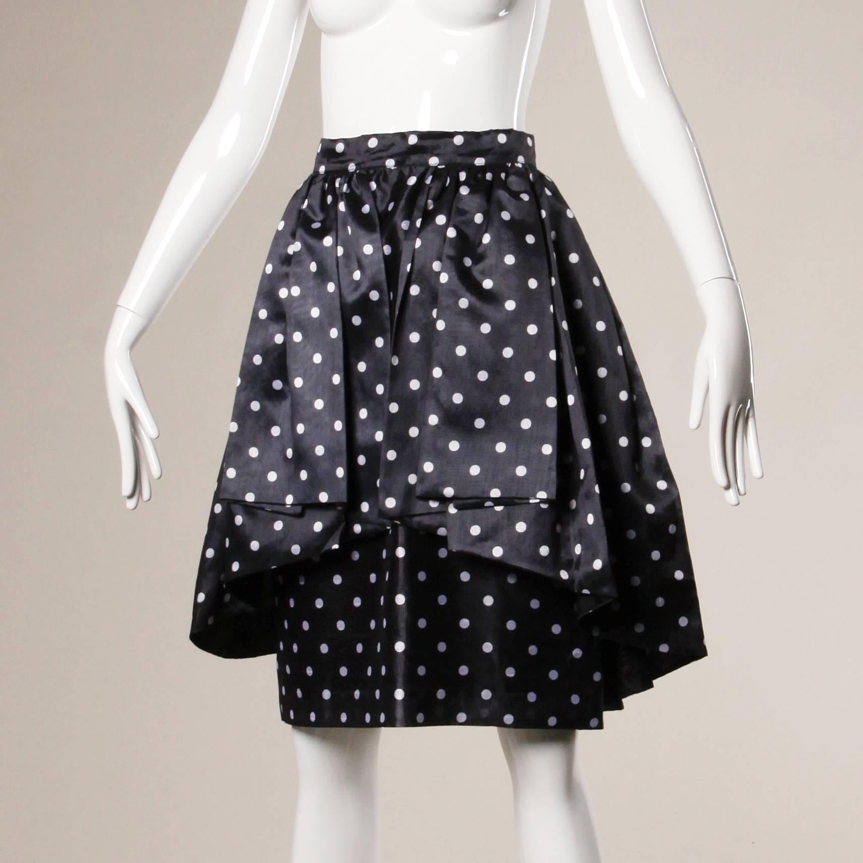 Loris Azzaro Vintage Polka Dot Origami Pleated Peplum Skirt In Excellent Condition In Sparks, NV