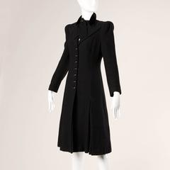Elegant Vintage 1940s 40s Black Wool Princess Coat with Bold Shoulders