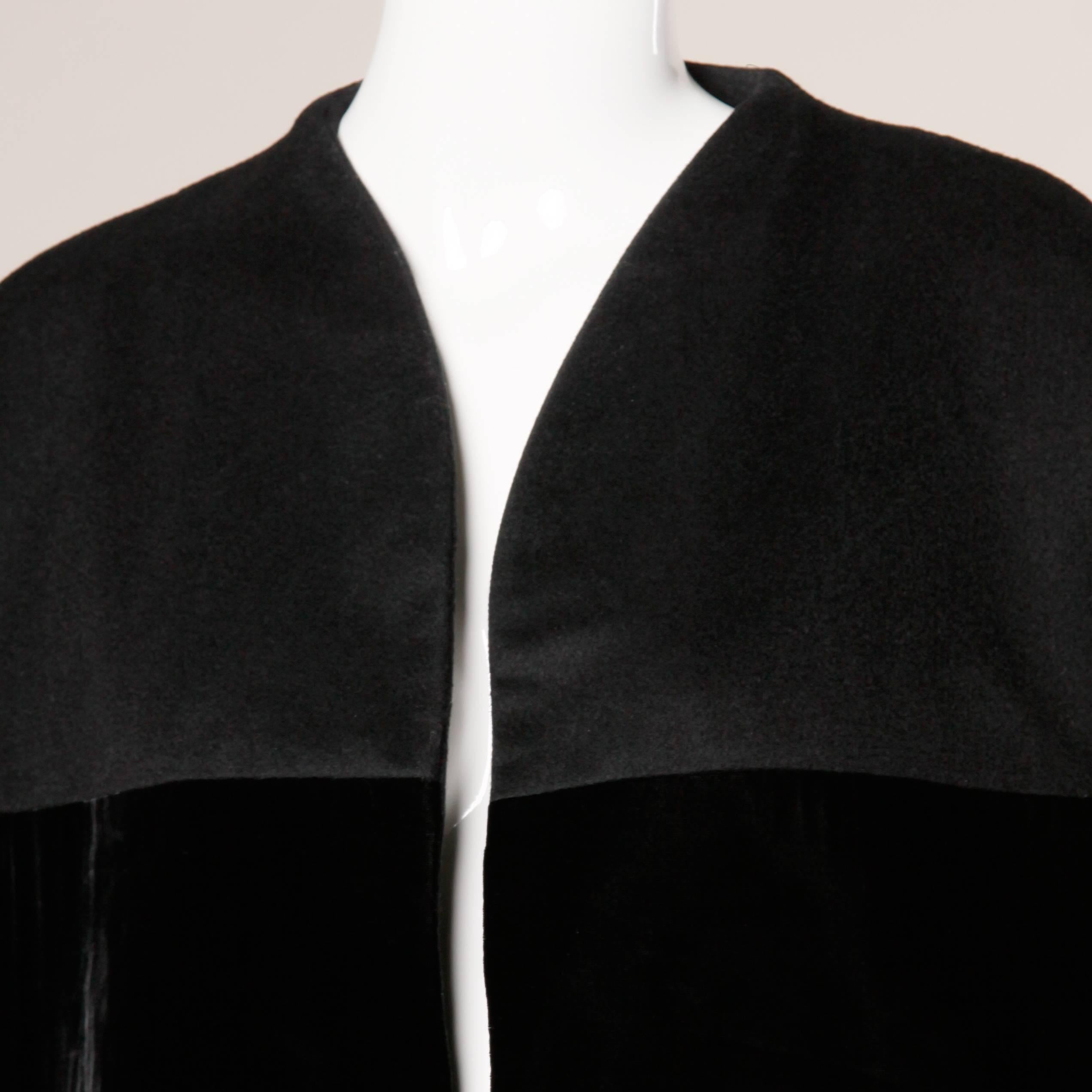 Incredible Don Loper Vintage 1960s Black Velvet + Wool Striped Swing Coat 4