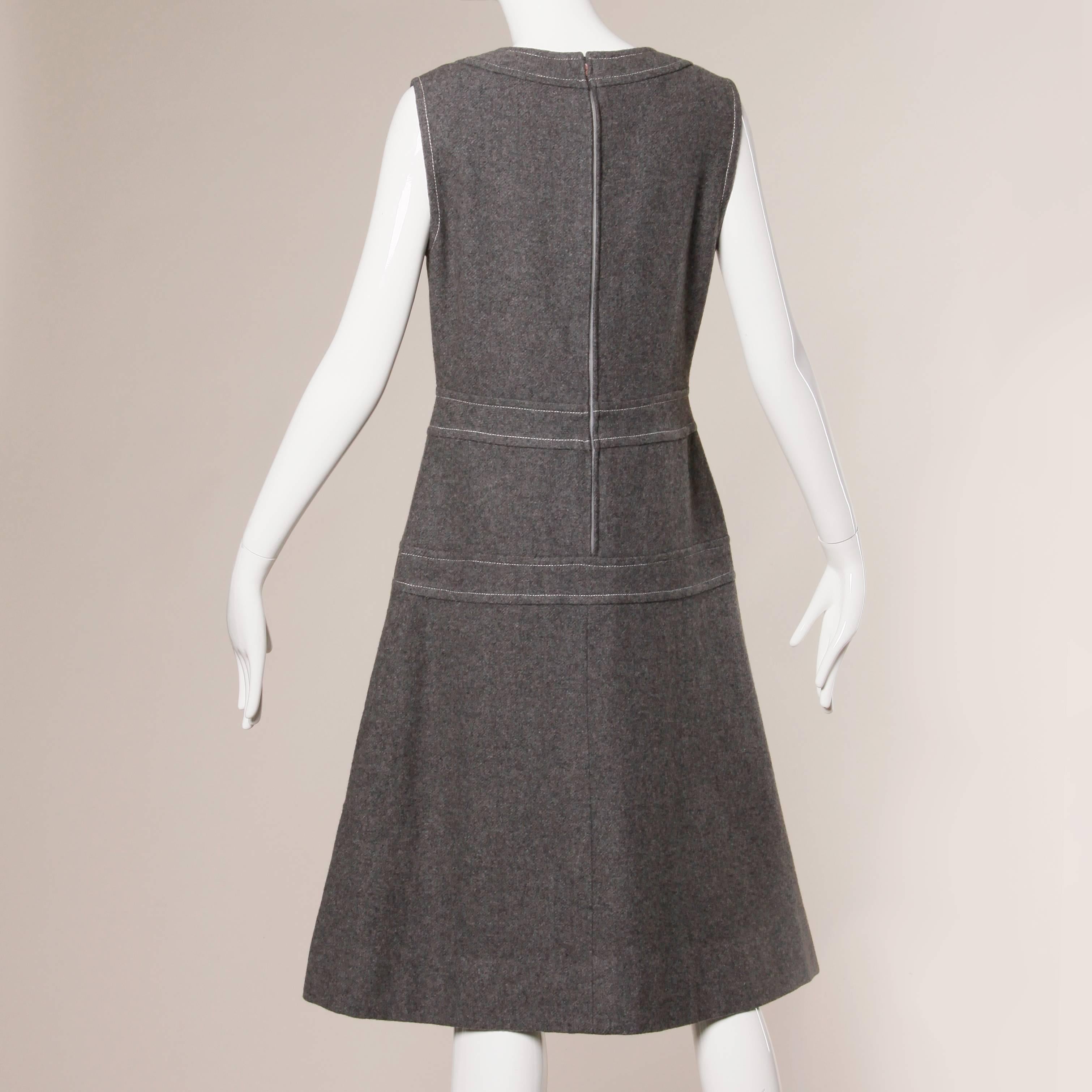 Black Louis Feraud 1960s Vintage Gray Wool Lace Up Mod Dress For Sale