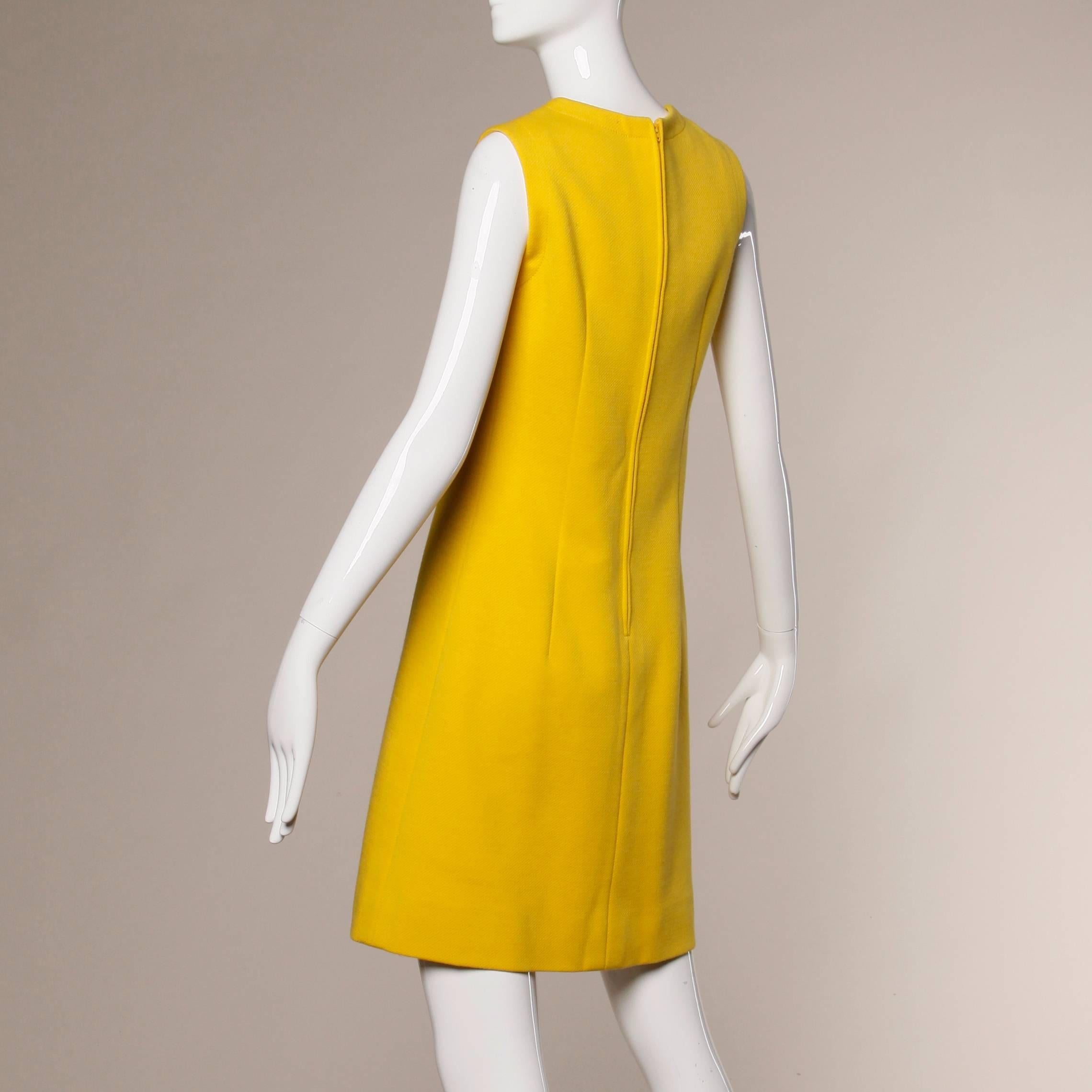 1960s Mod 2-Piece Vintage Yellow Wool Shift Dress and Coat Ensemble 1