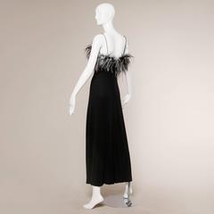 1970s Vintage Jersey Knit Maxi Dress with Metallic Ostrich Feathers