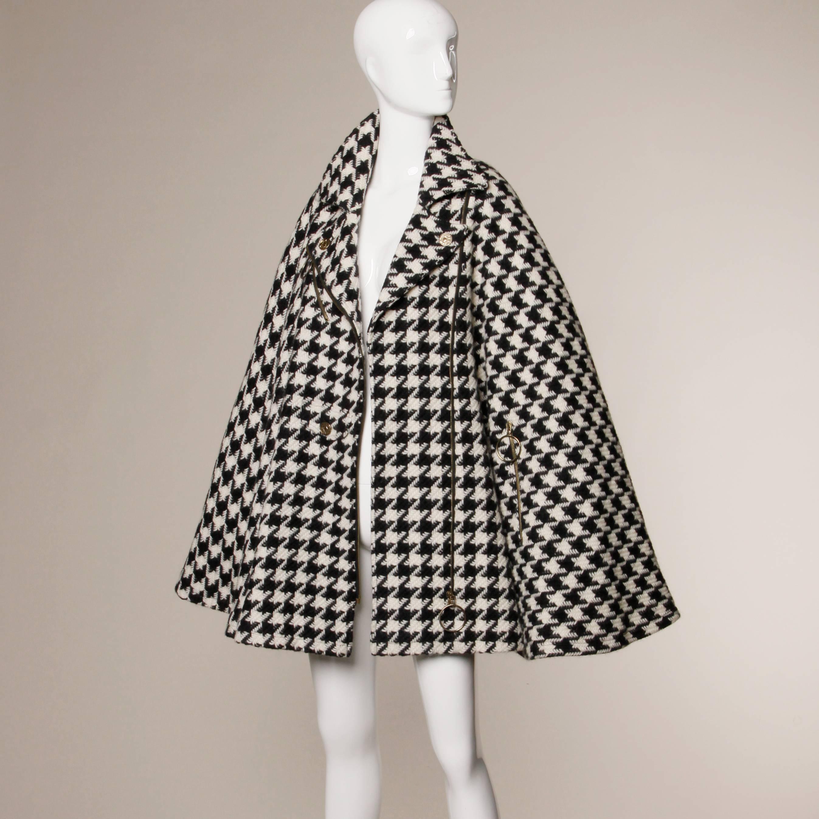 Moschino Vintage Black + White Mohair Wool Houndstooth Cape Coat  2