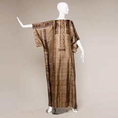 1970er Jahre Vintage 100 % handgedrucktes indisches Kaftankleid aus Seide