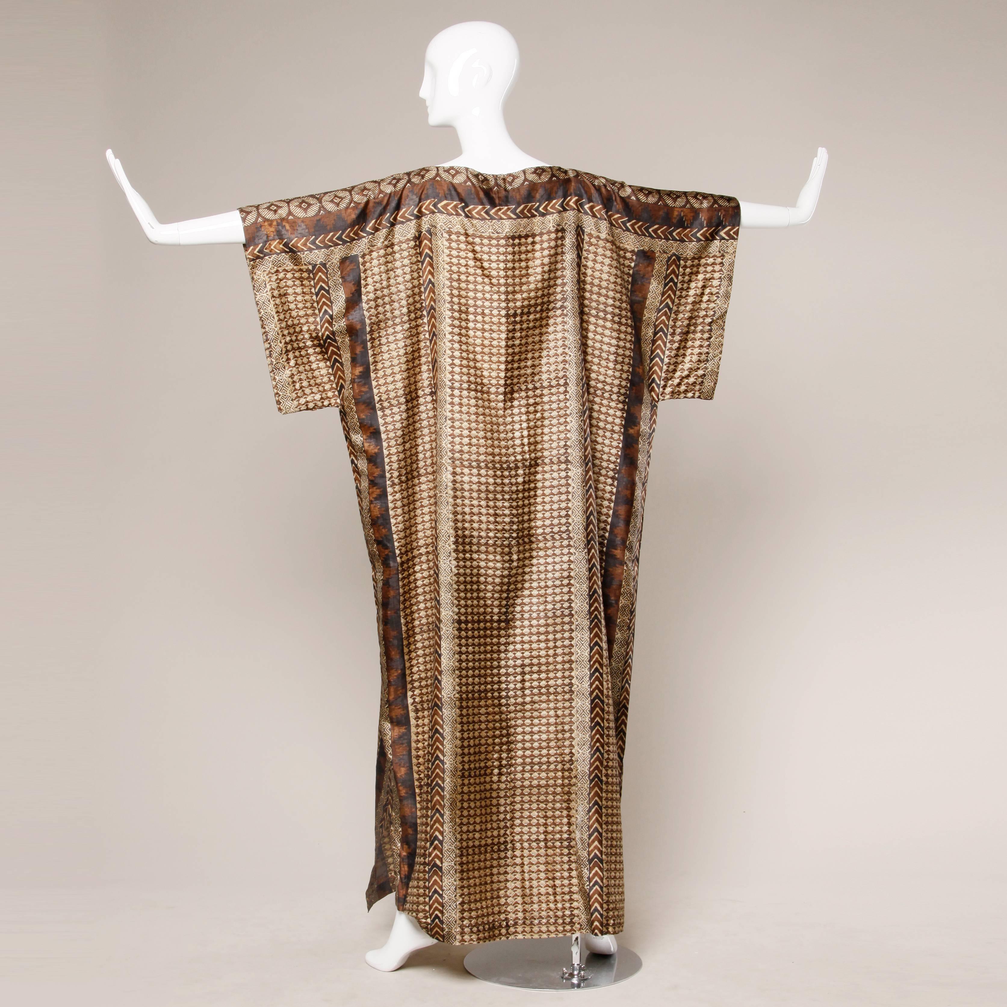 1970s Vintage 100% Silk Hand Block Printed Indian Caftan Dress 1