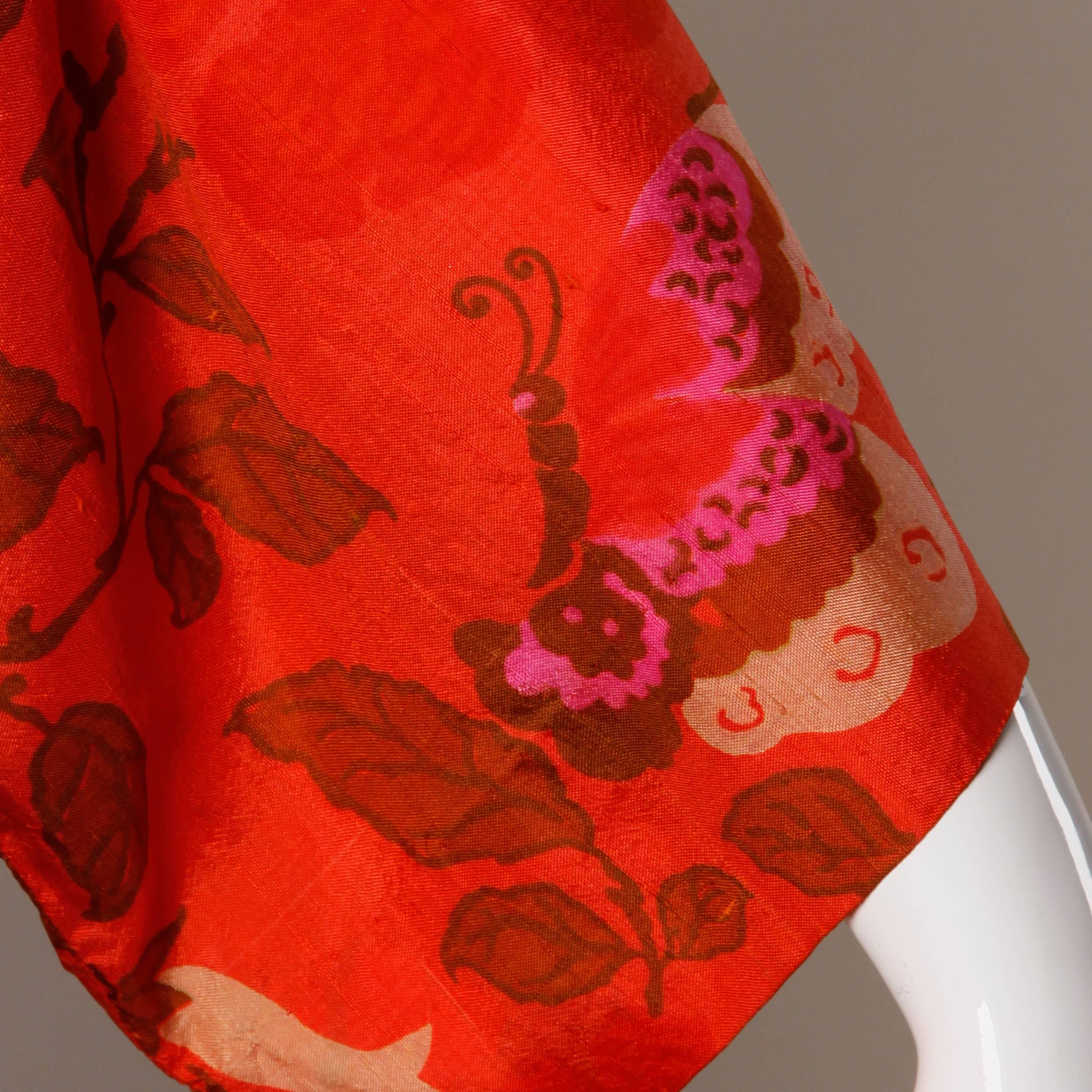 Women's 1970s Vintage Hand Woven Thai Silk Kimono Robe with Block Print