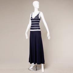 1970s Vintage Crissa Italian Knit Metallic Silver Striped Maxi Dress + Cardigan