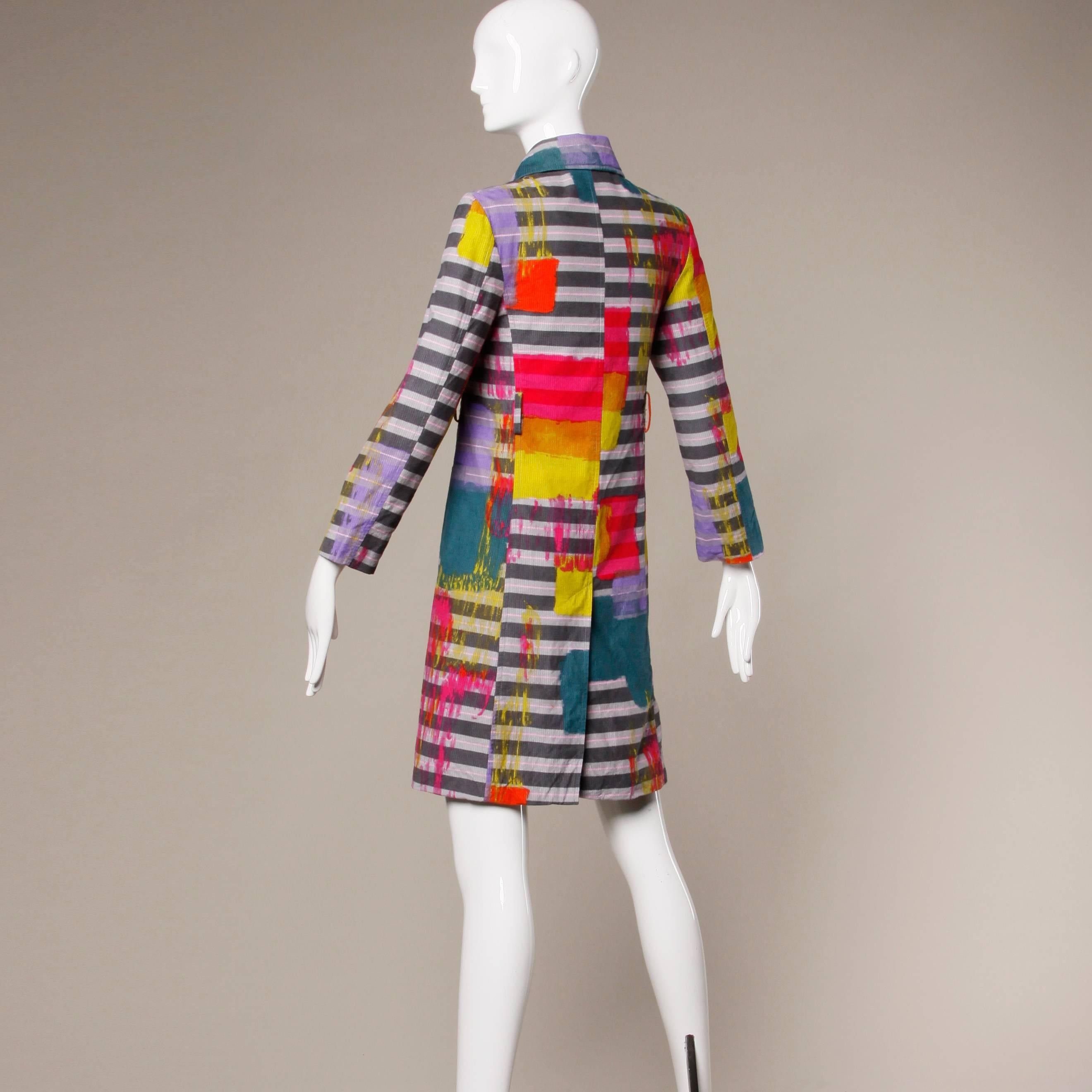 Women's Christian Lacroix Vintage Neon Striped Paint Splash Coat with Belt