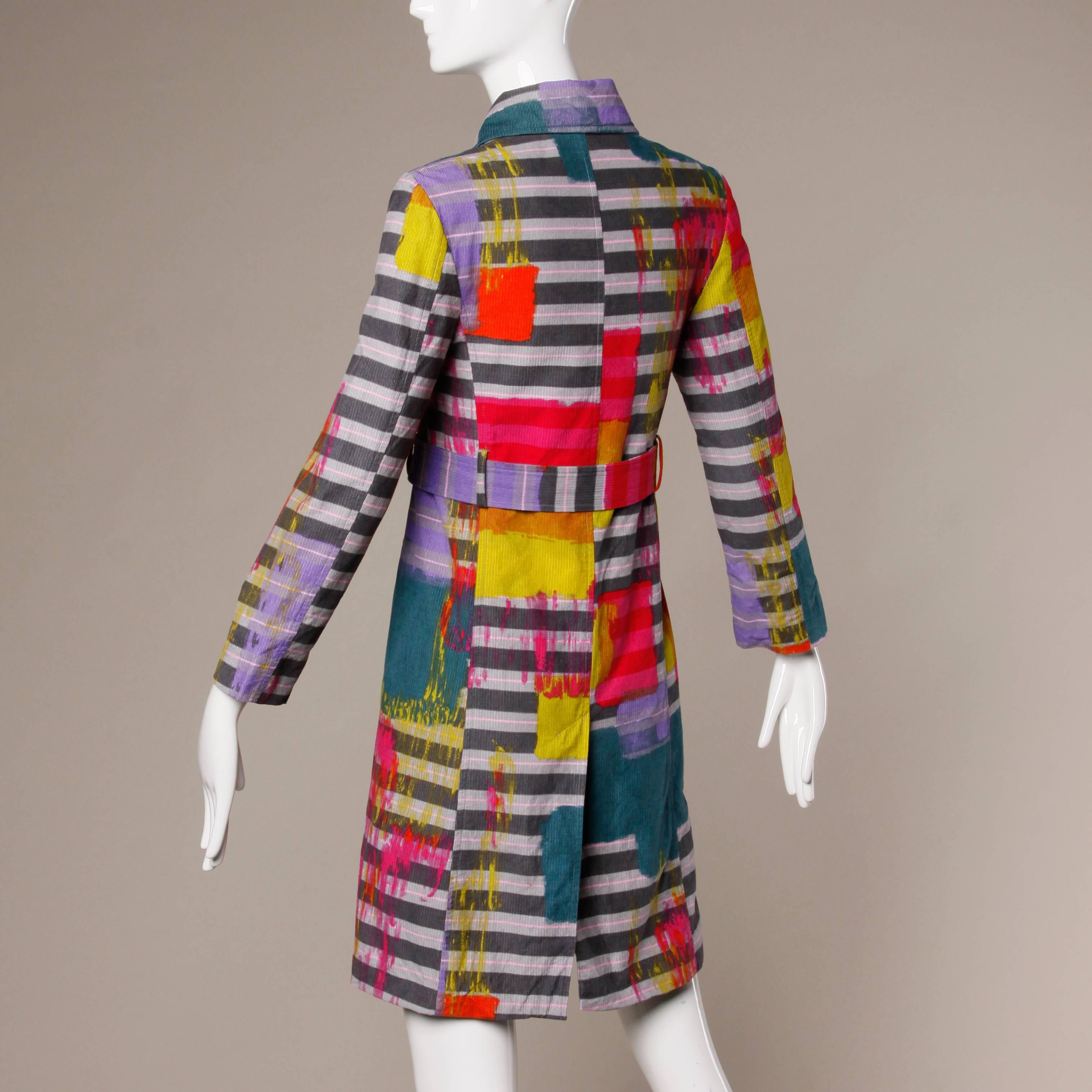 Christian Lacroix Vintage Neon Striped Paint Splash Coat with Belt 2