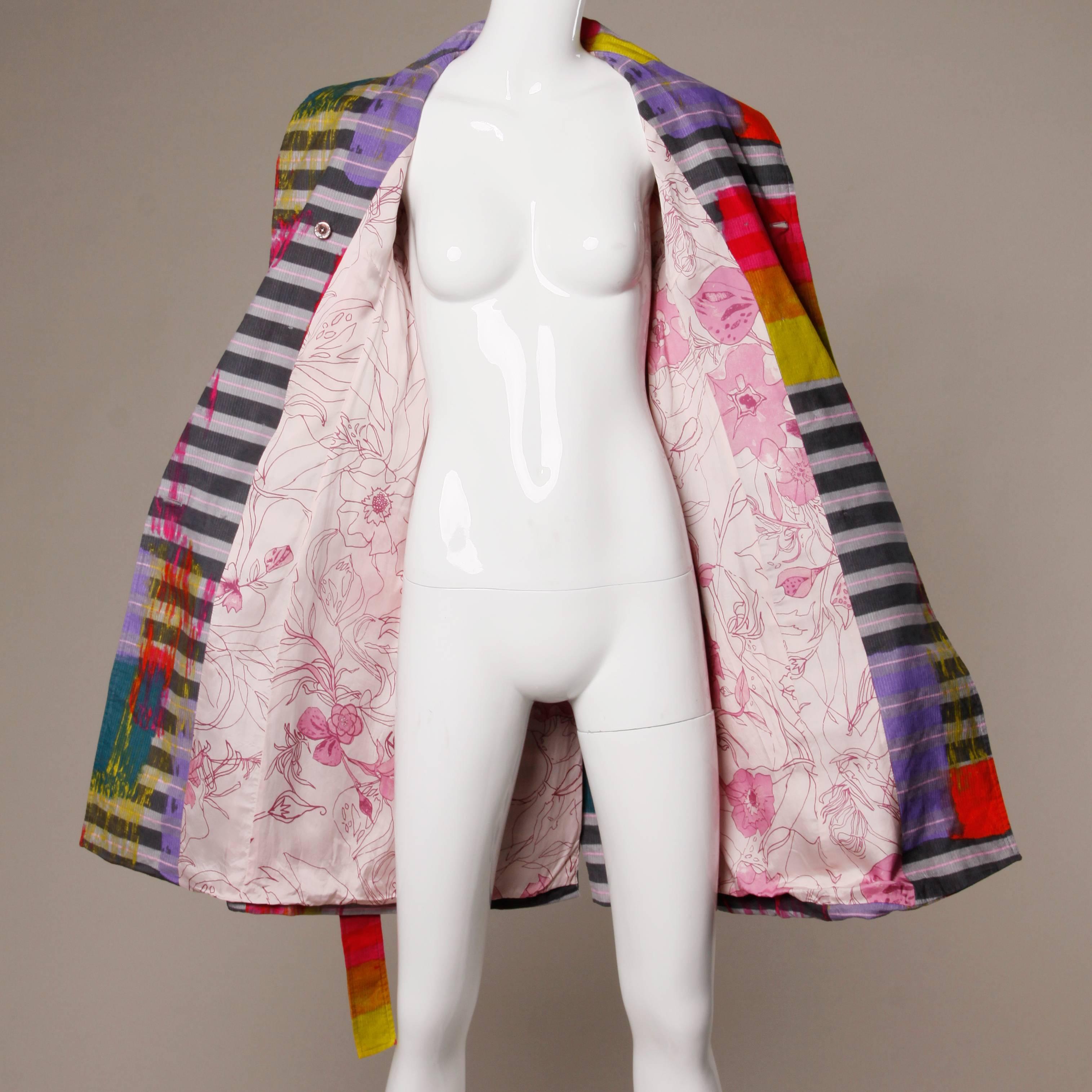 Christian Lacroix Vintage Neon Striped Paint Splash Coat with Belt 5