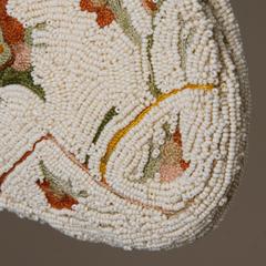 French Hand Made White Beaded Bag with Floral Embroidery