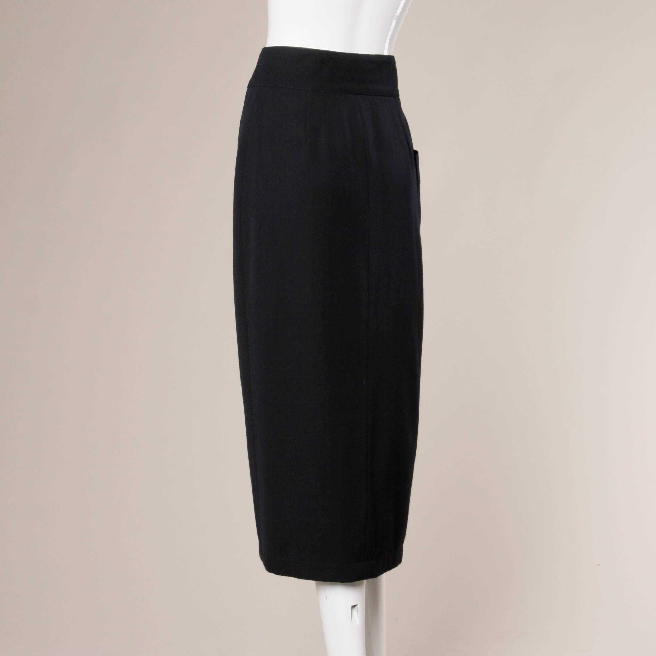 Women's Claude Montana Vintage Navy Blue Wool Avant Garde Asymmetric Pleated Skirt 