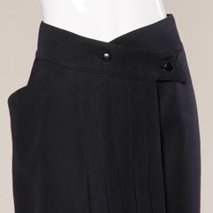Claude Montana Vintage Navy Blue Wool Avant Garde Asymmetric Pleated Skirt