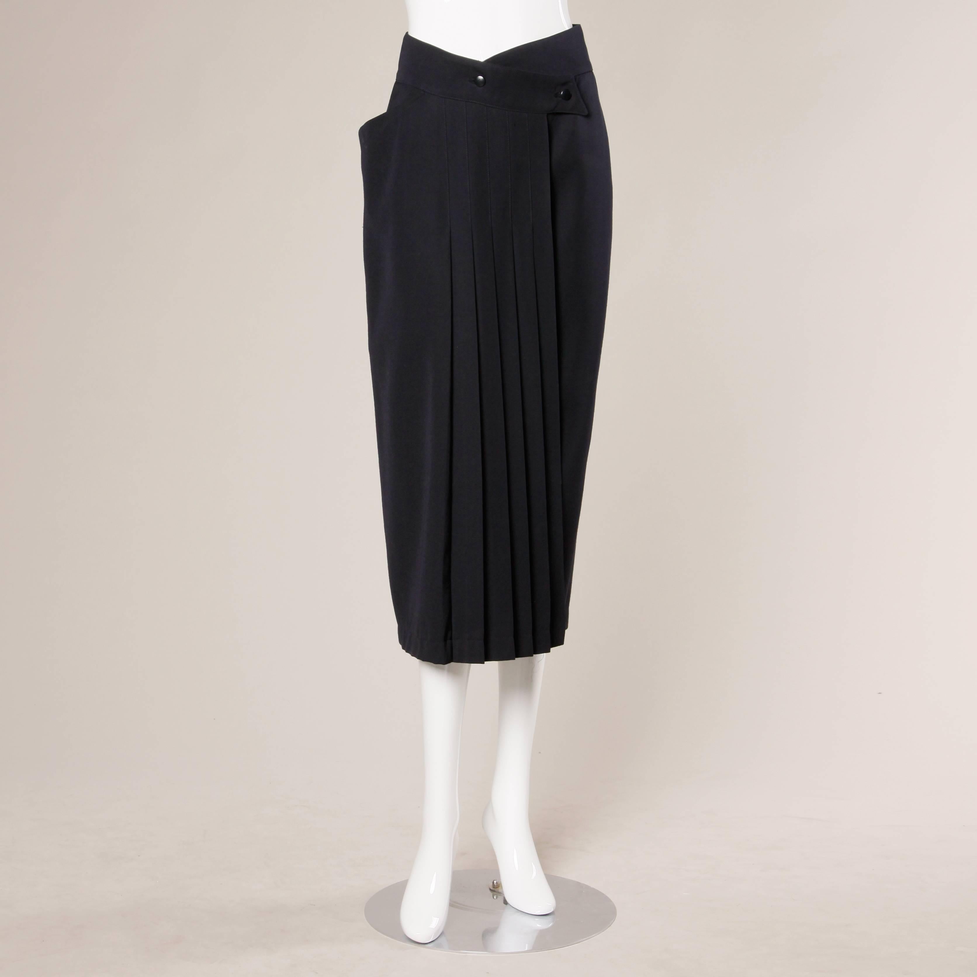 Black Claude Montana Vintage Navy Blue Wool Avant Garde Asymmetric Pleated Skirt 