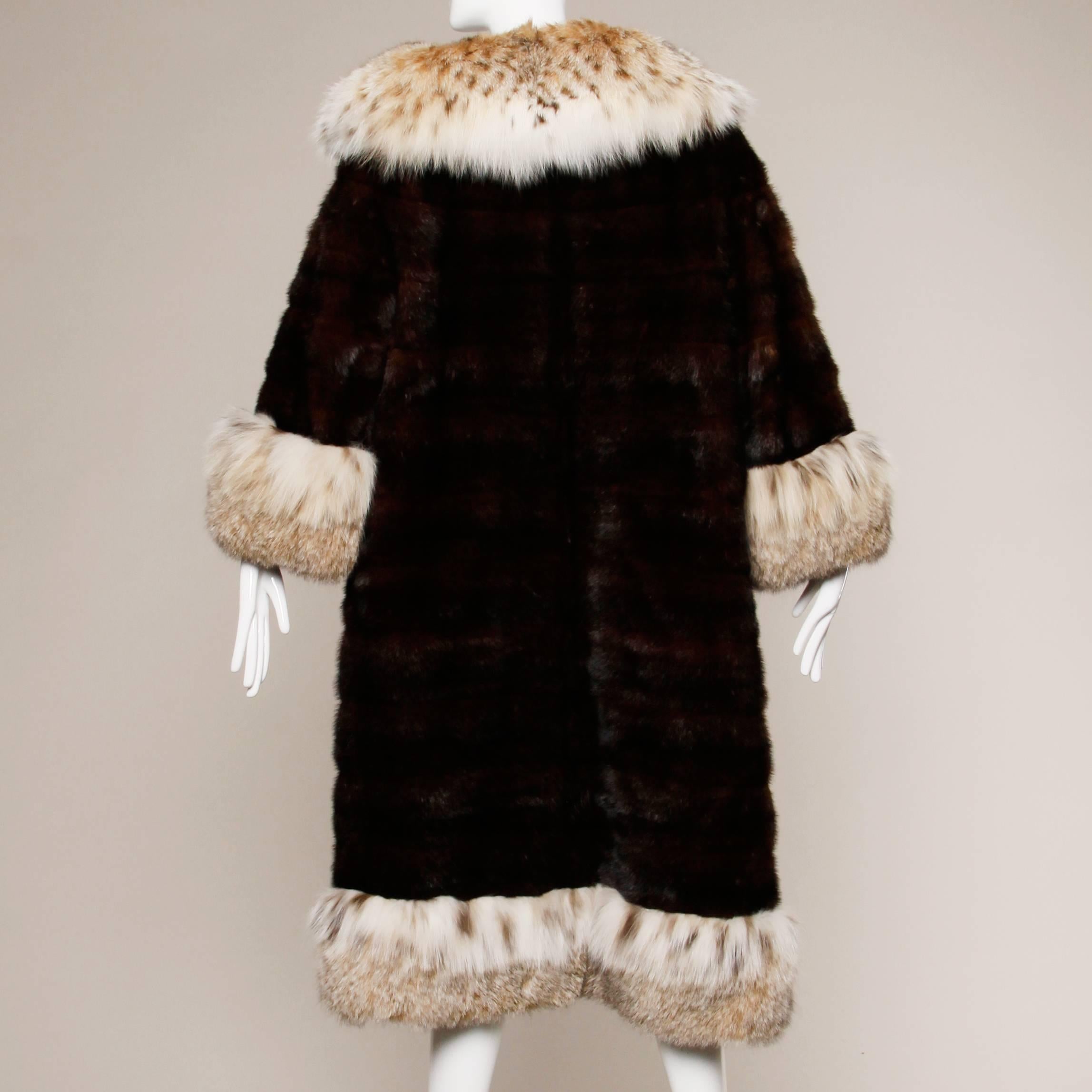 Spectacular Vintage Lynx + Mahogany Mink Fur Coat with Giant Pop Up Collar In Excellent Condition In Sparks, NV