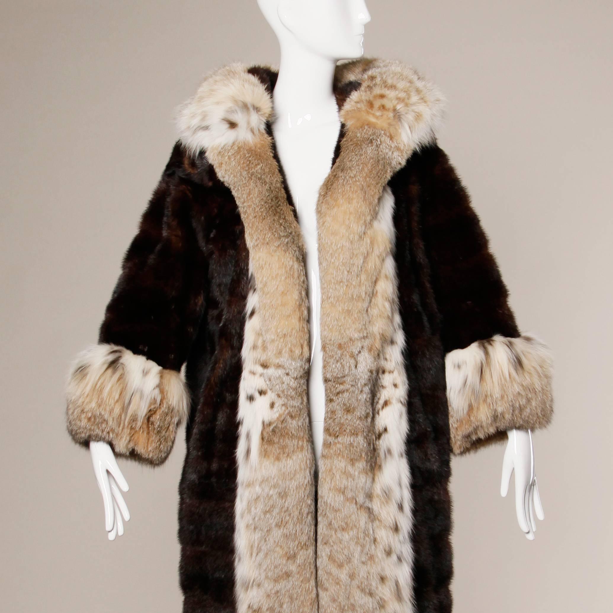 Spectacular Vintage Lynx + Mahogany Mink Fur Coat with Giant Pop Up Collar 2