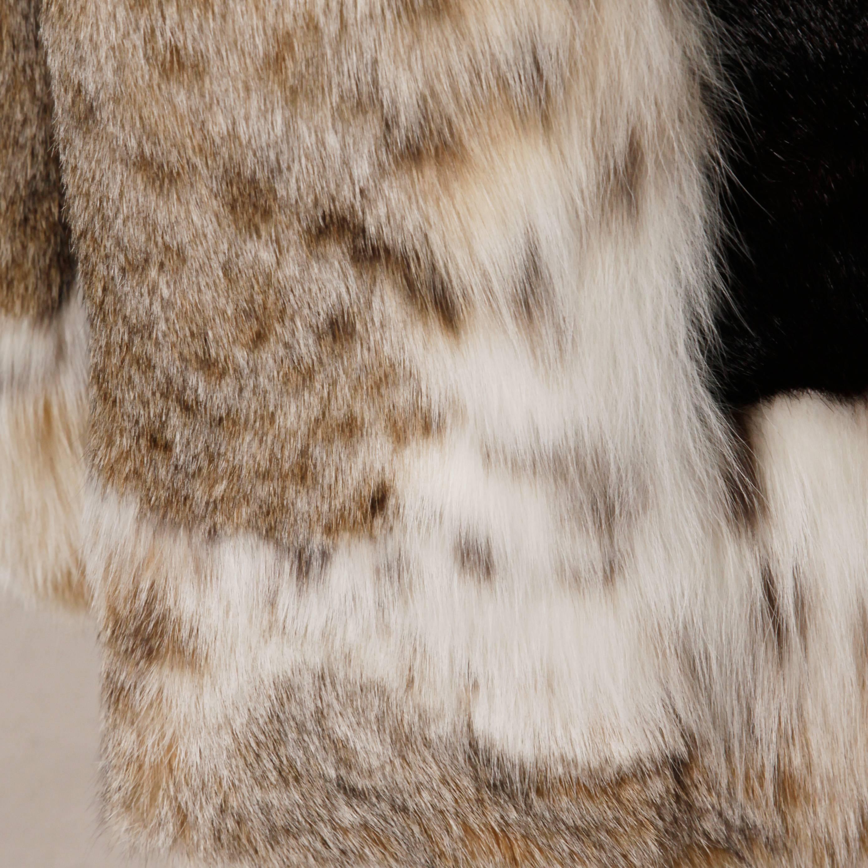 Women's Spectacular Vintage Lynx + Mahogany Mink Fur Coat with Giant Pop Up Collar