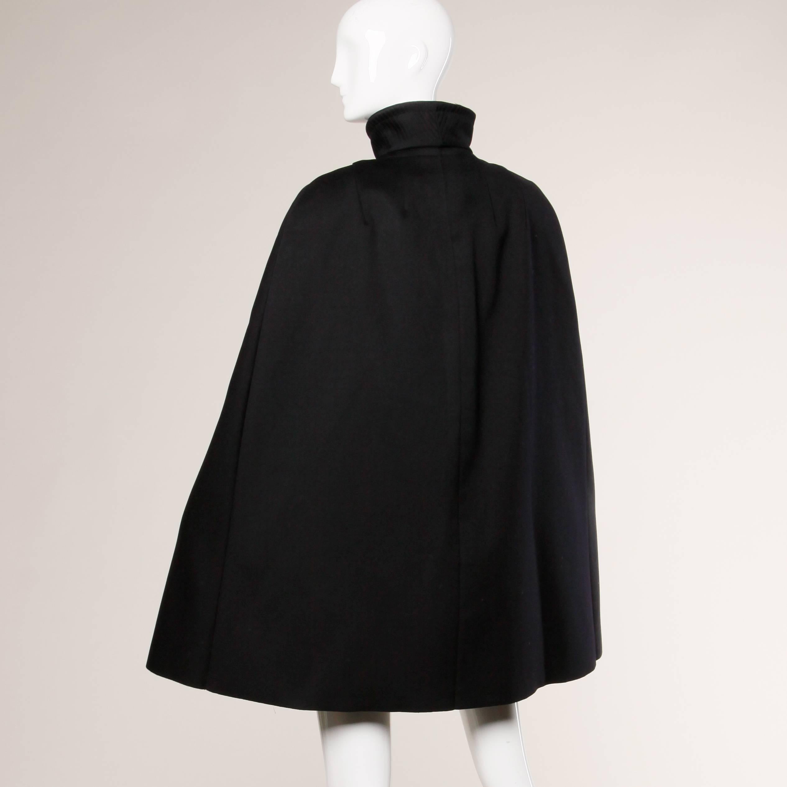 Women's or Men's Vintage Black Wool Cape Coat