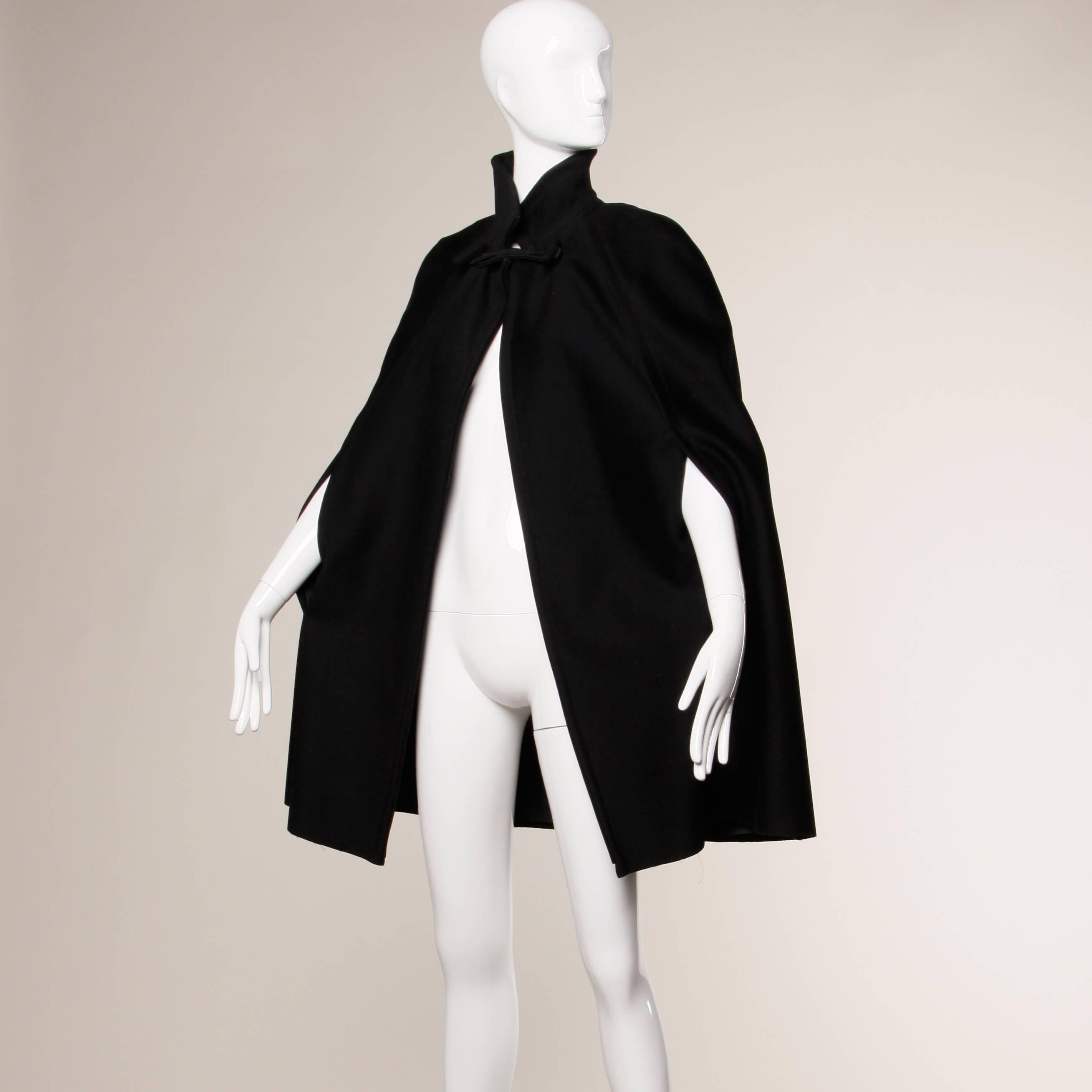 Vintage Black Wool Cape Coat 2