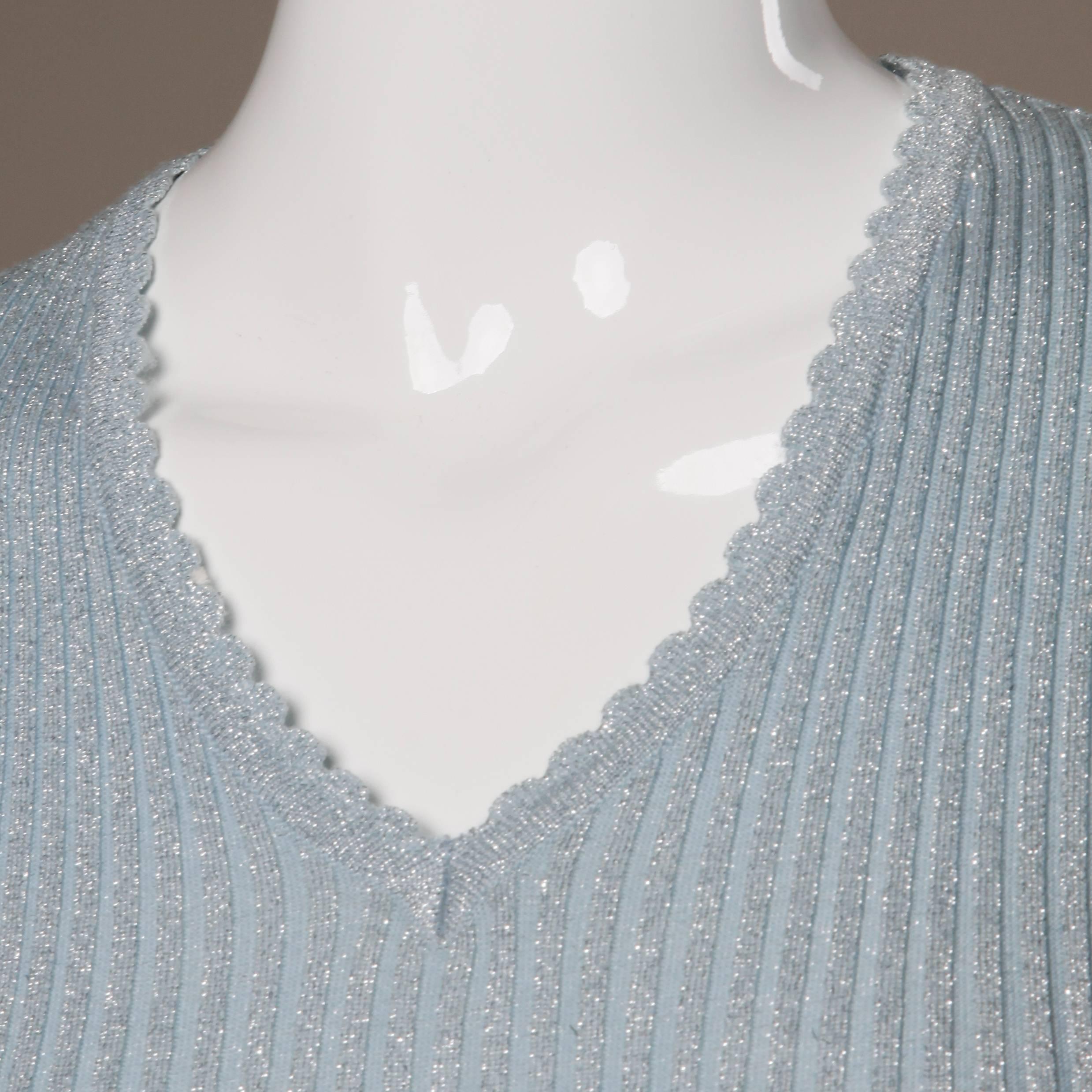 1960s Banff Ltd. by Gianni Ferri Italian Wool Metallic Ice Blue Knit Maxi Dress 1