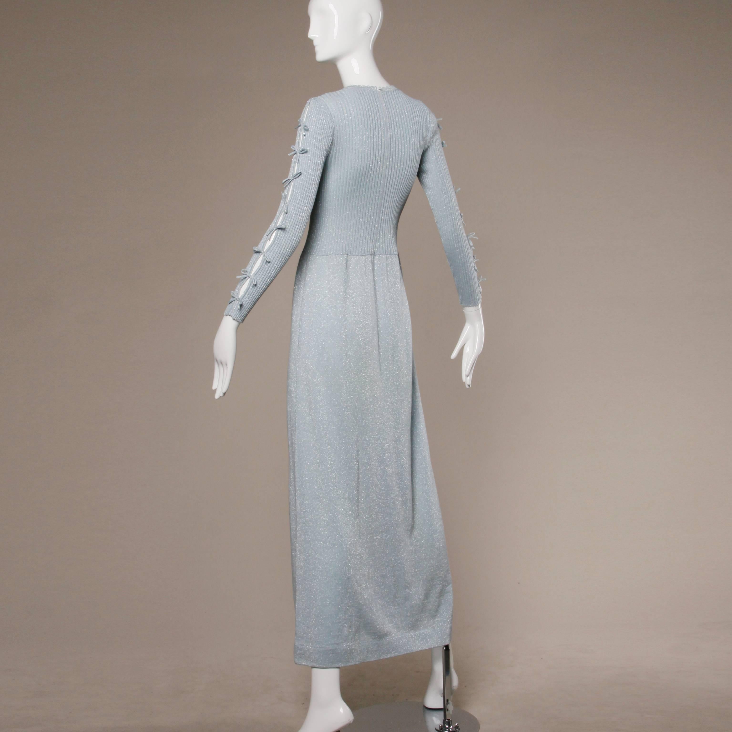 Women's 1960s Banff Ltd. by Gianni Ferri Italian Wool Metallic Ice Blue Knit Maxi Dress