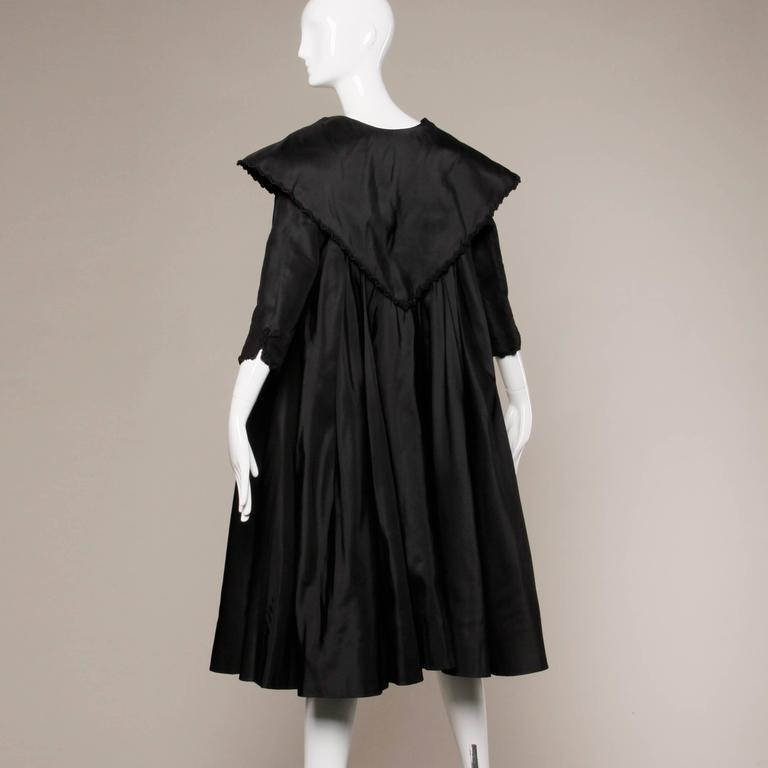 1960s Vintage Black Silk Satin Swing Coat with a Huge Sweep and Massive ...