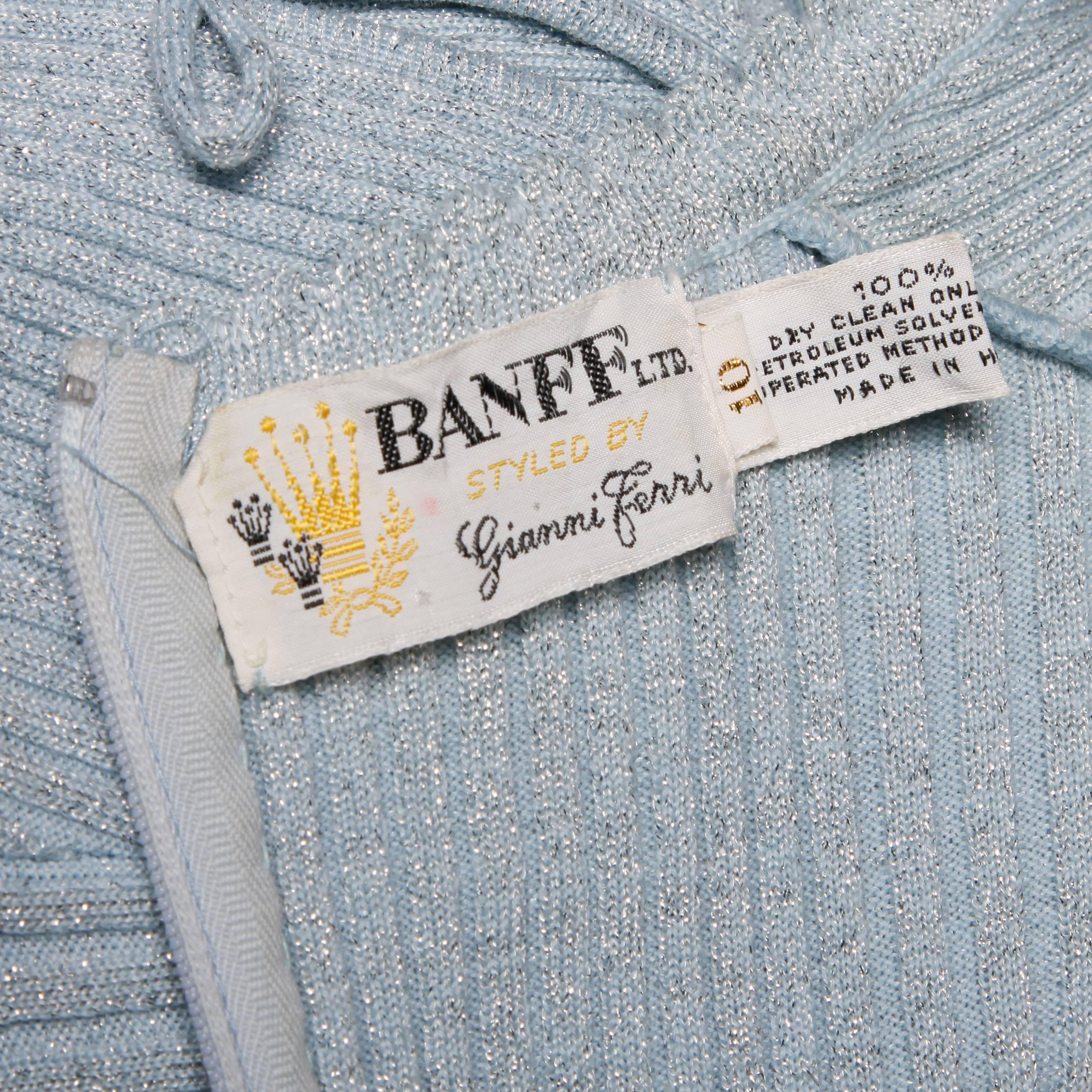 Gray 1960s Banff Ltd. by Gianni Ferri Italian Wool Metallic Ice Blue Knit Maxi Dress
