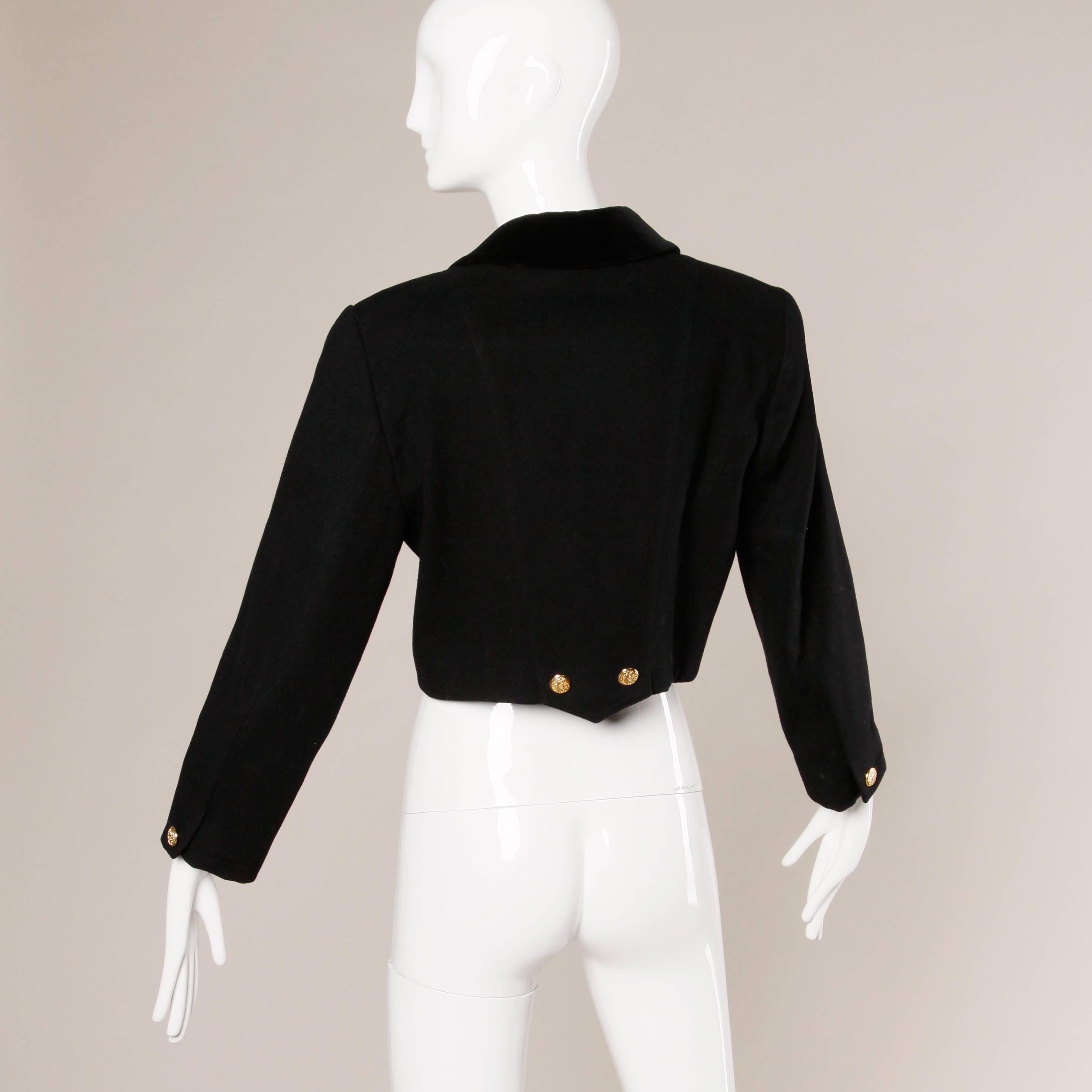 Black Escada by Margaretha Ley Vintage Wool Cashmere Cropped Military Jacket