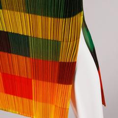 Issey Miyake Pleats Please Avant Garde Checkered Maxi Dress with Side Slits