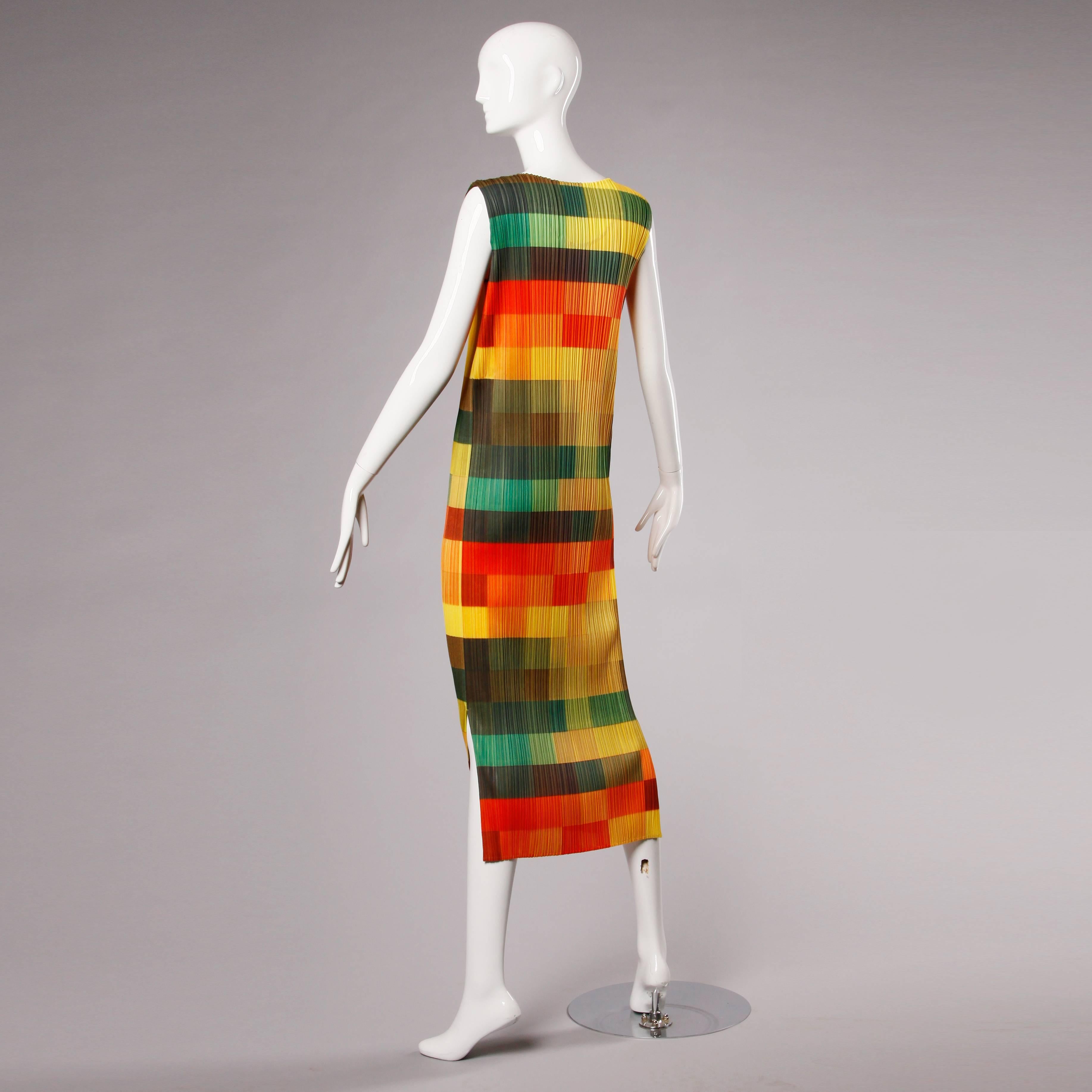 Women's Issey Miyake Pleats Please Avant Garde Checkered Maxi Dress with Side Slits