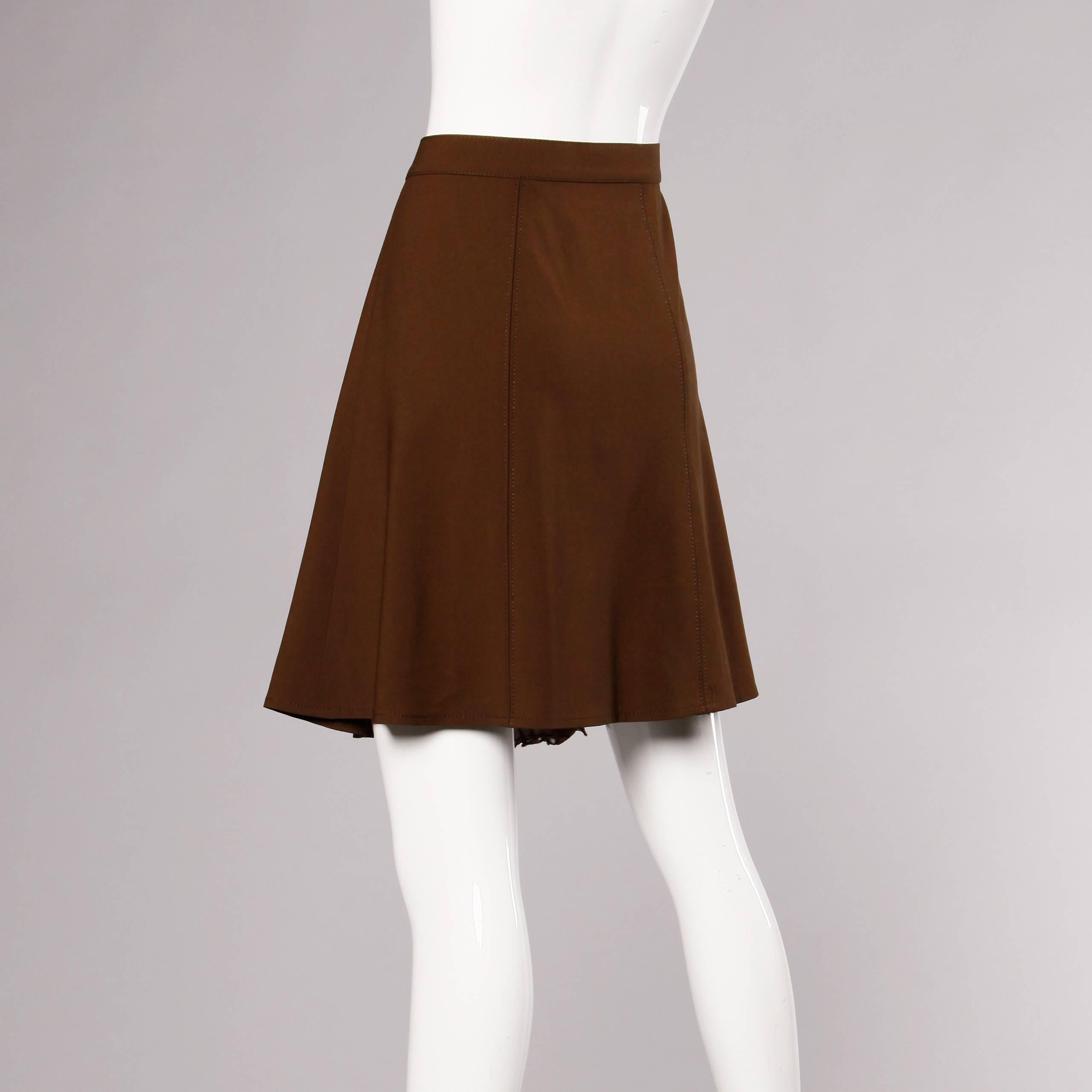 Women's Blumarine Brown Wool + Silk Button Up Skirt
