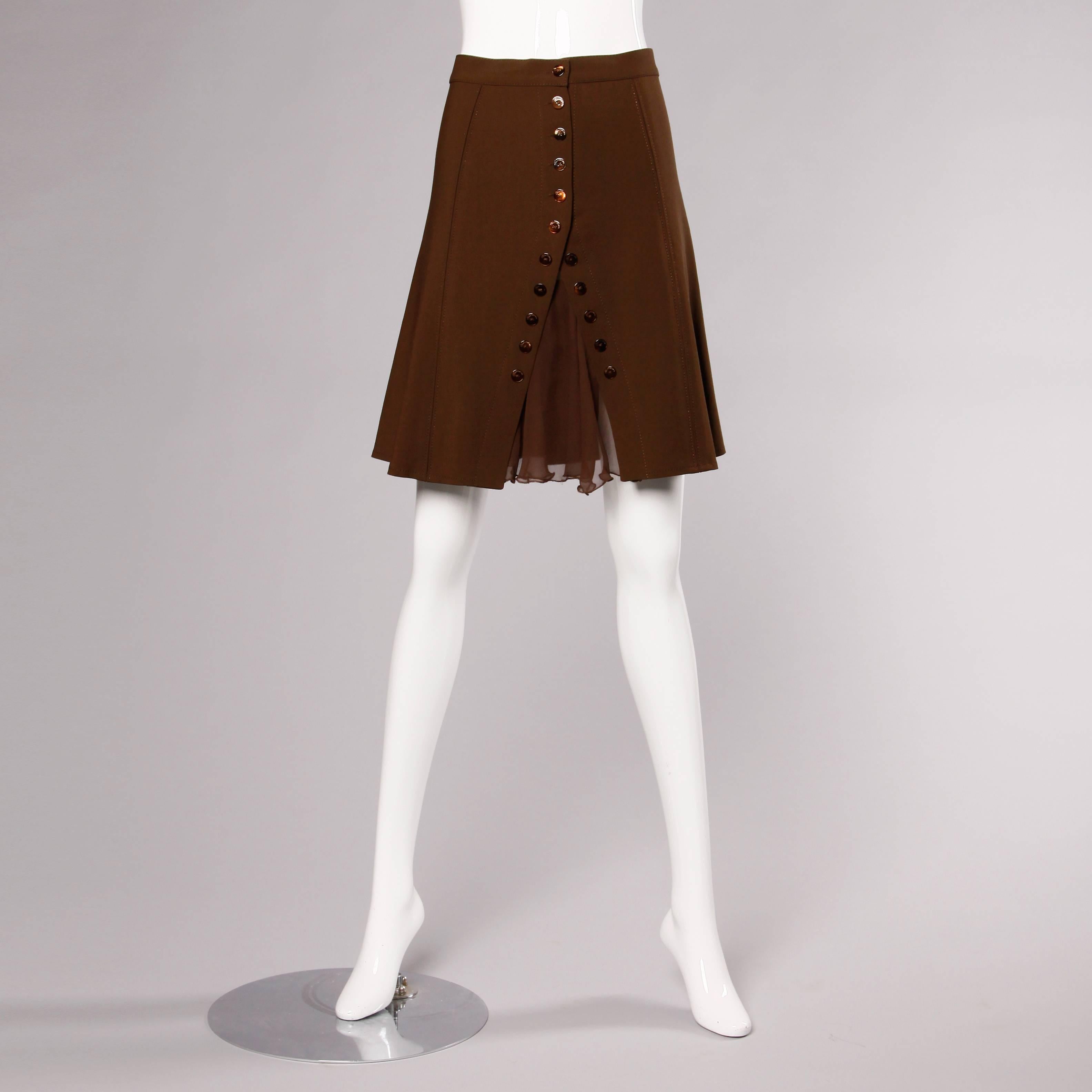 Black Blumarine Brown Wool + Silk Button Up Skirt