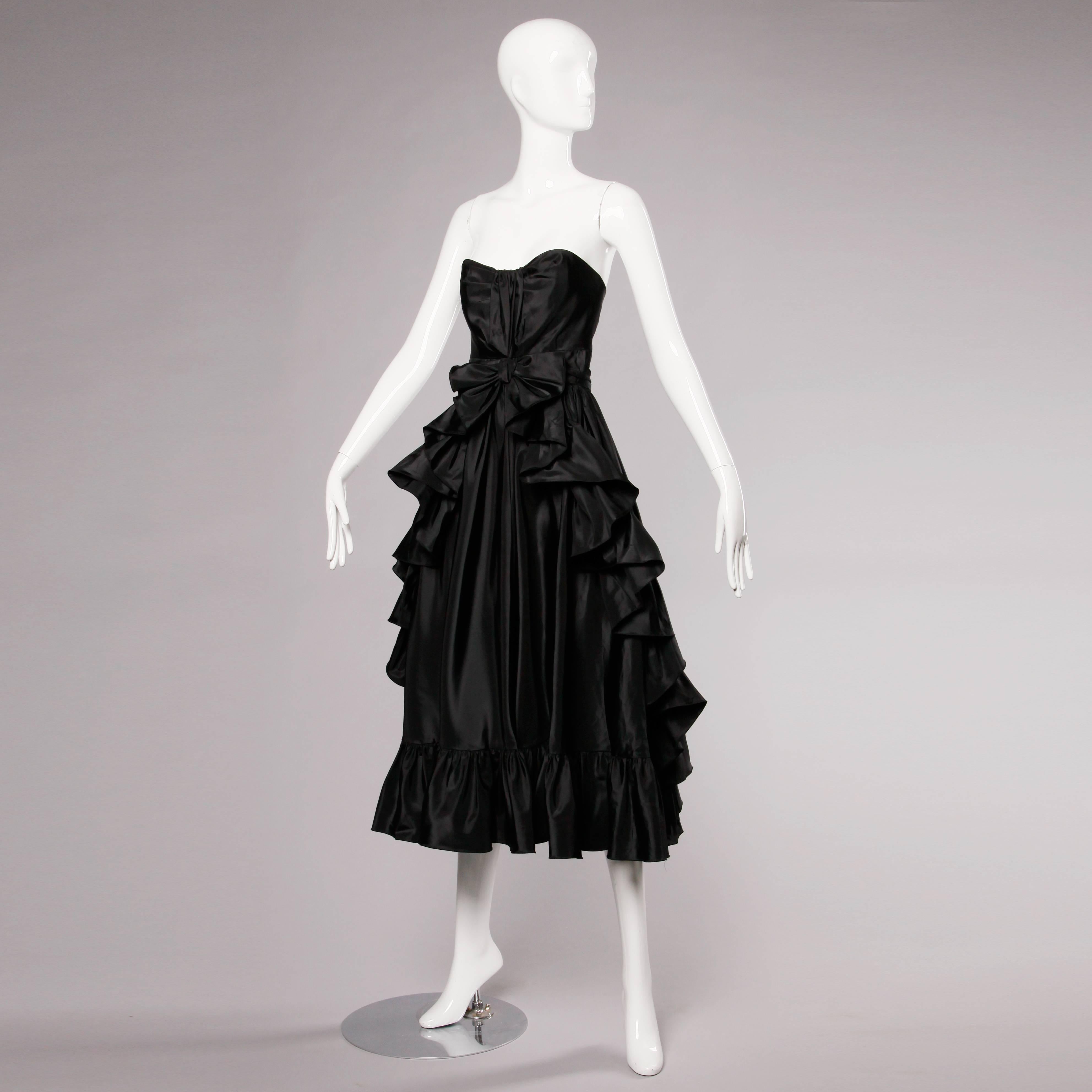 Jean Varon Vintage Strapless Black Taffeta Evening Dress with Ruffles ...