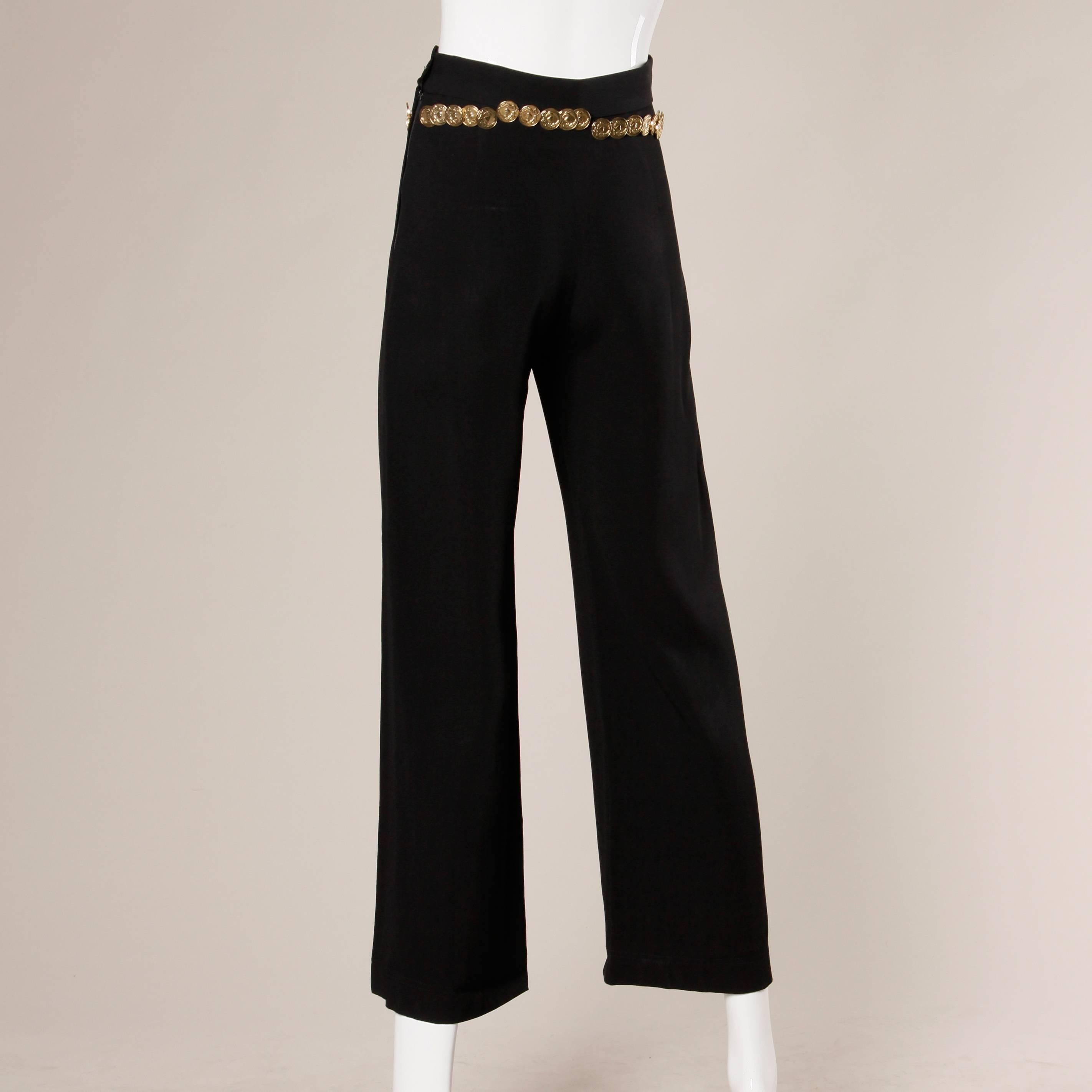 Black Moschino Vintage 90s Wide Leg Palazzo Pants with Coin Chain Belt