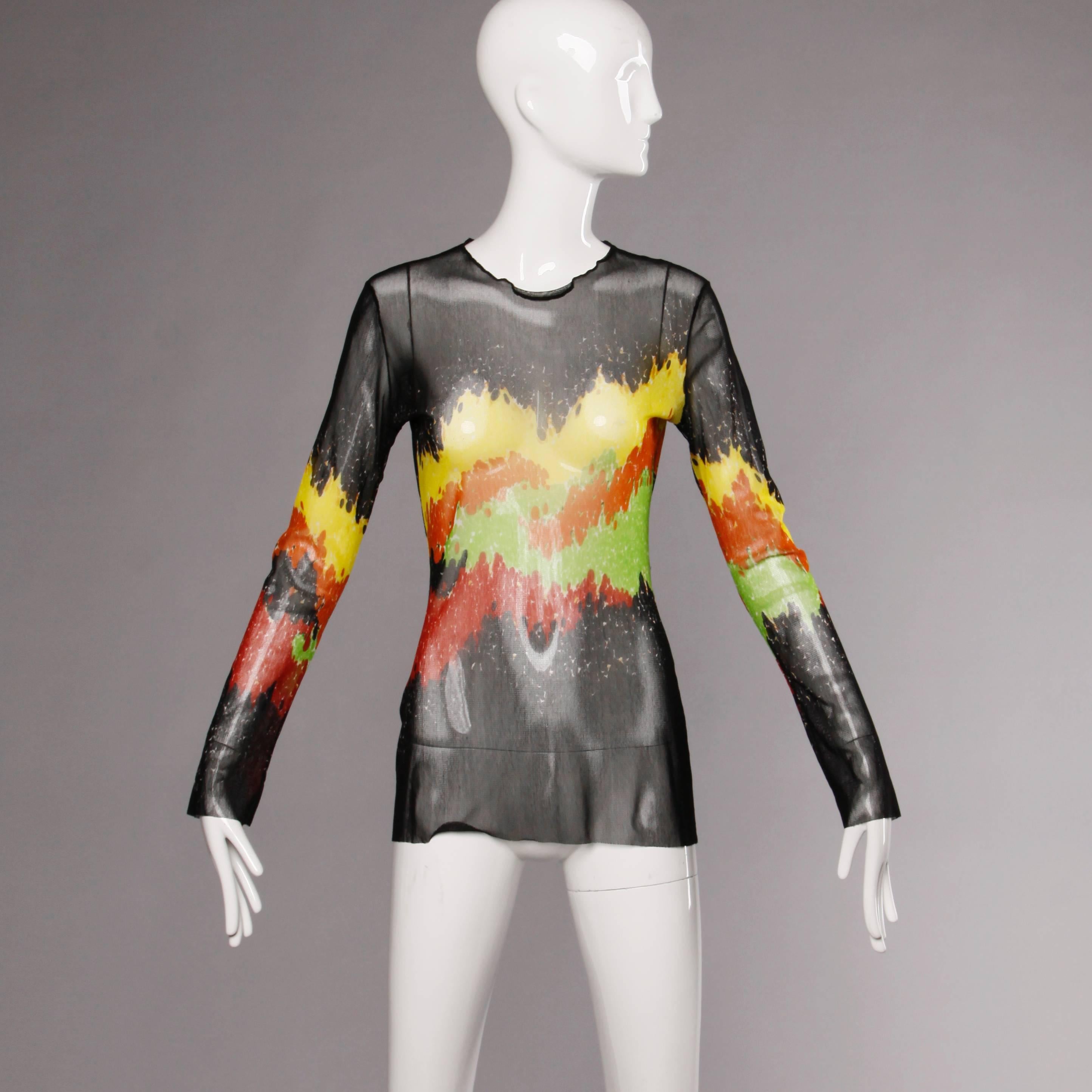 Jean Paul Gaultier Mesh Abstract Print Long Sleeve Sheer Top or Shirt In Excellent Condition In Sparks, NV