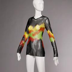 Jean Paul Gaultier Mesh Abstract Print Long Sleeve Sheer Top or Shirt