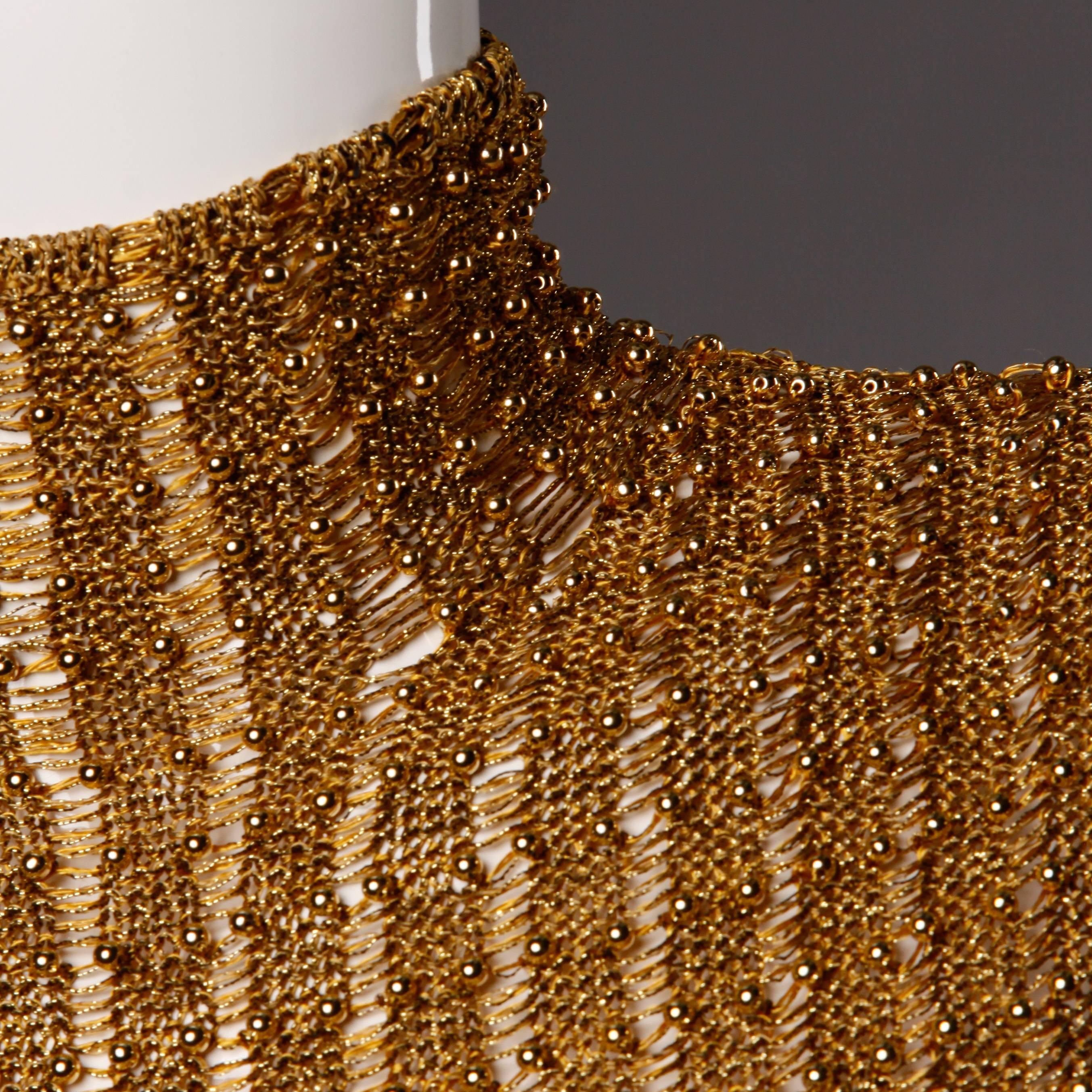Women's Krizia Maglia 1990s Metallic Gold Beaded Knit Turtle Neck Sweater Top