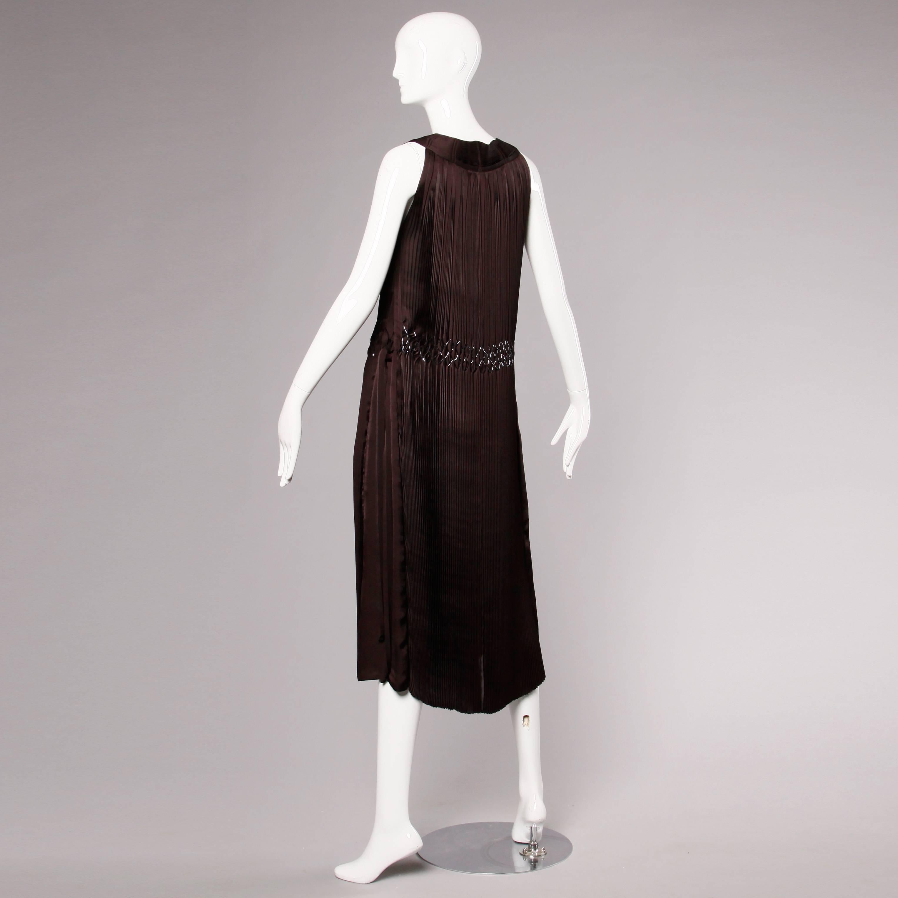 brown pleated dress