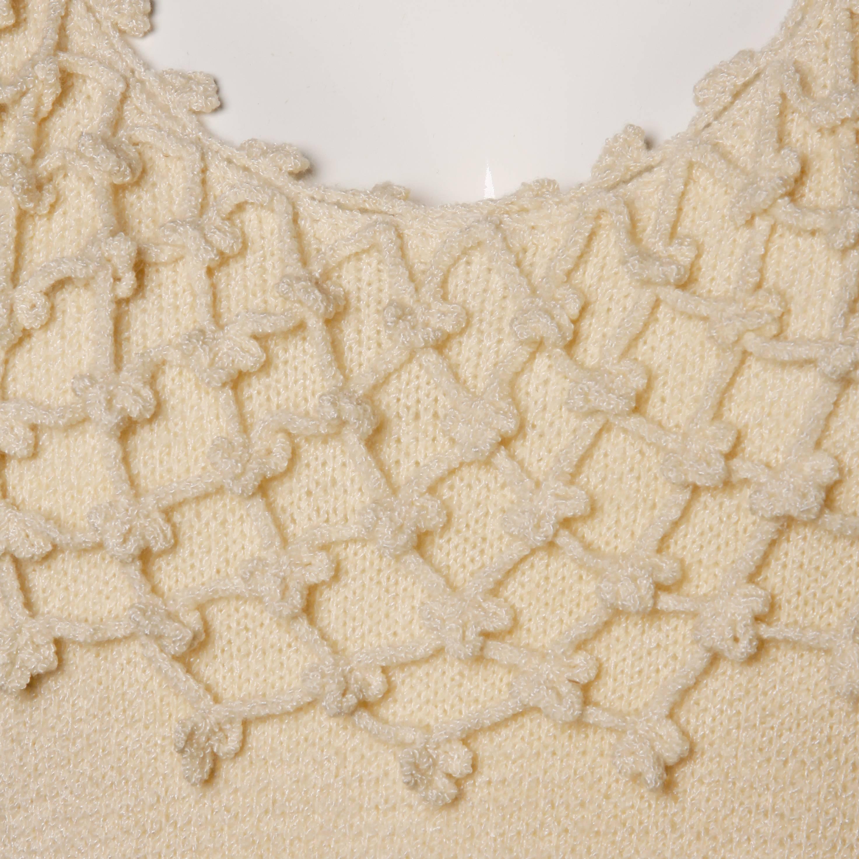 1970s Lillie Rubin Vintage Silk Wool Crochet + Knit Top with Flutter Sleeves 2