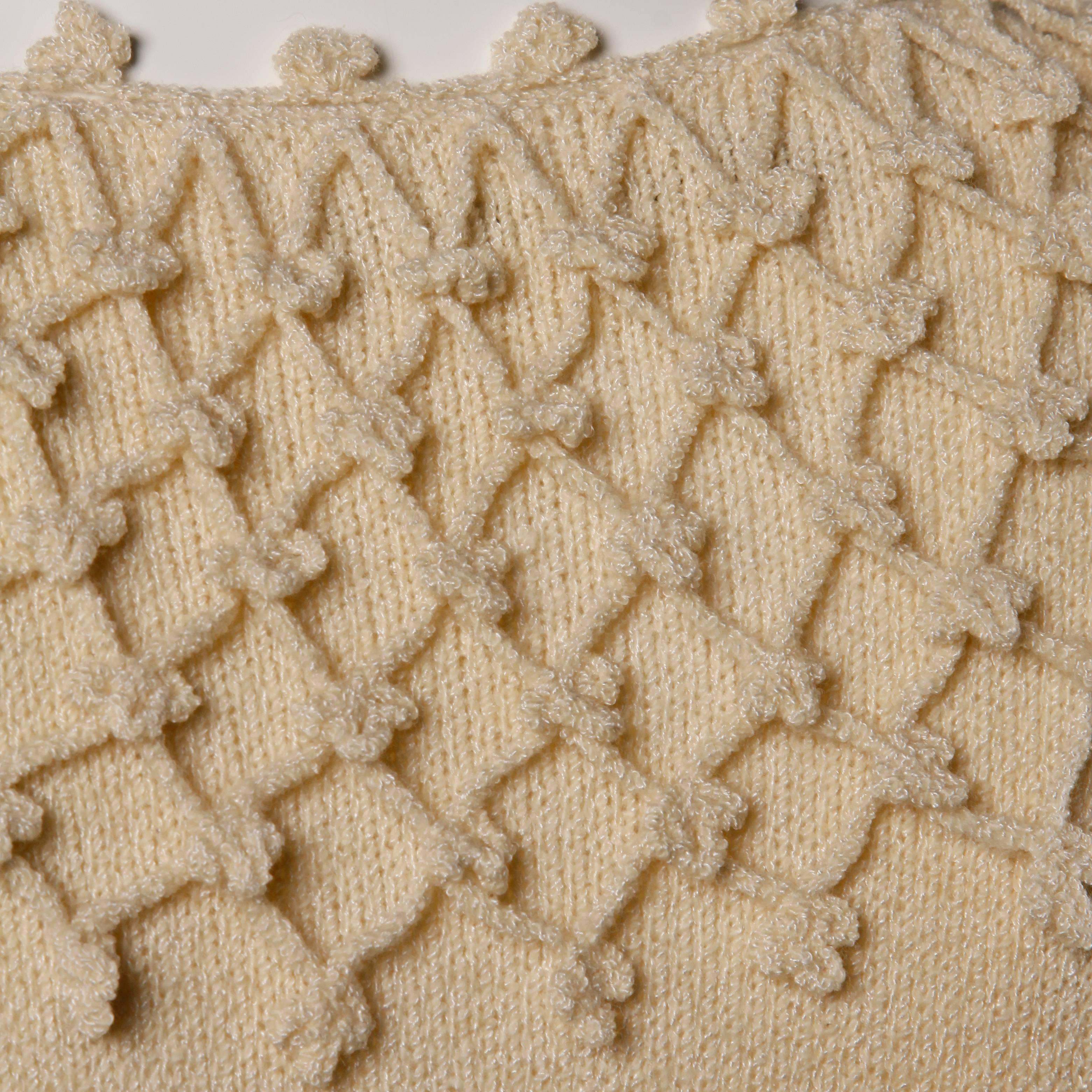 1970s Lillie Rubin Vintage Silk Wool Crochet + Knit Top with Flutter Sleeves 3