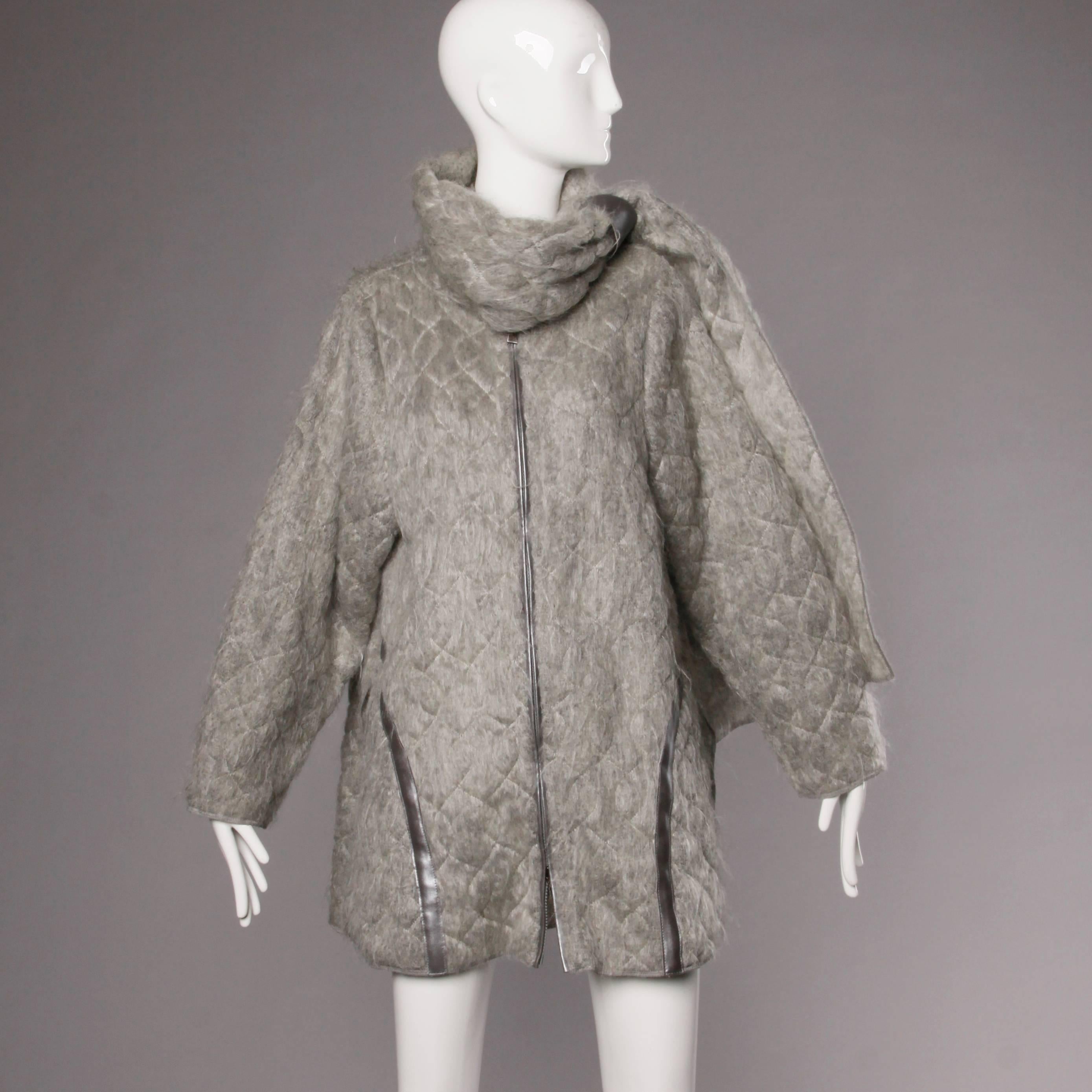 Claude Montana Vintage 1980s Mohair, Wool + Leather Oversized Cocoon Coat  5