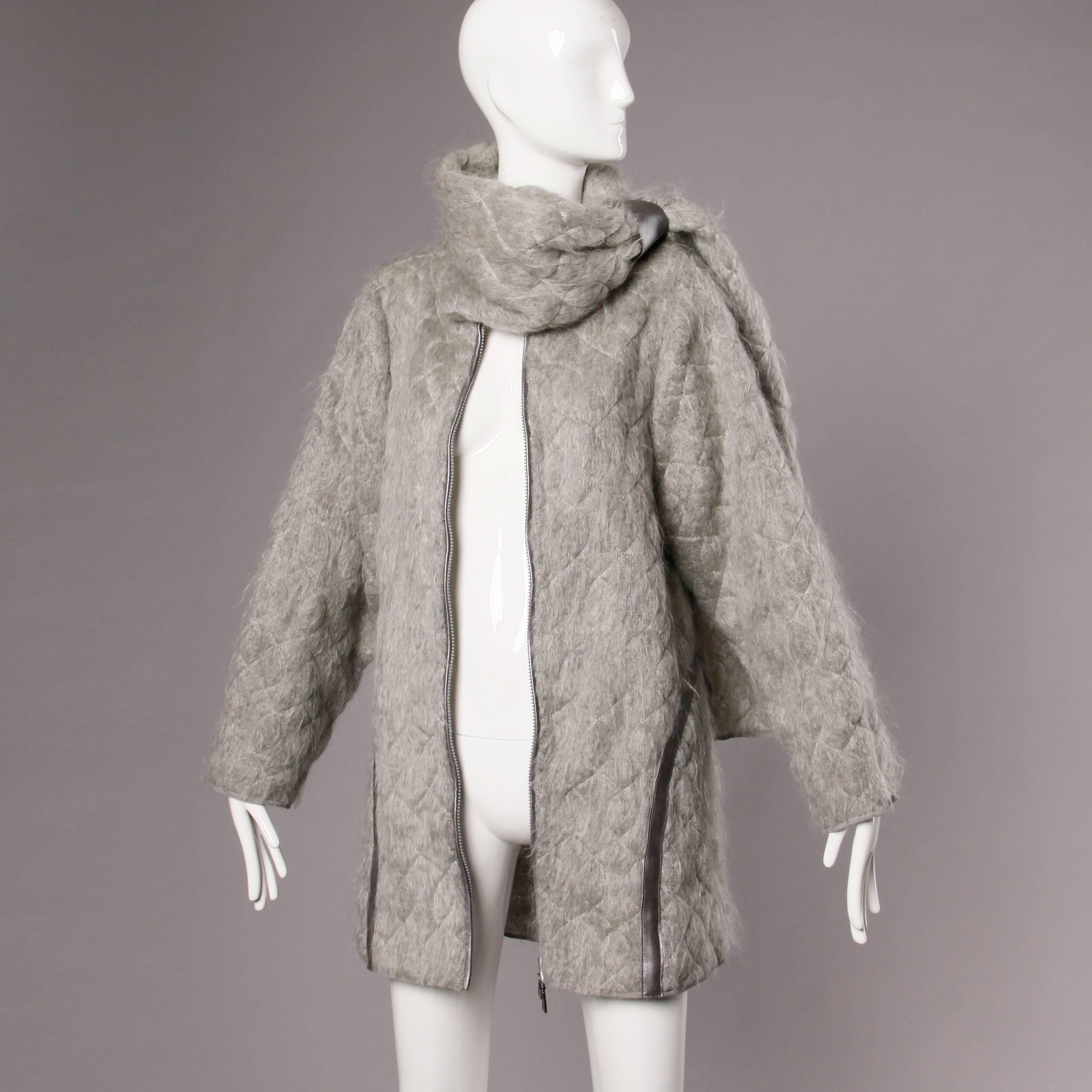Claude Montana Vintage 1980s Mohair, Wool + Leather Oversized Cocoon Coat  1