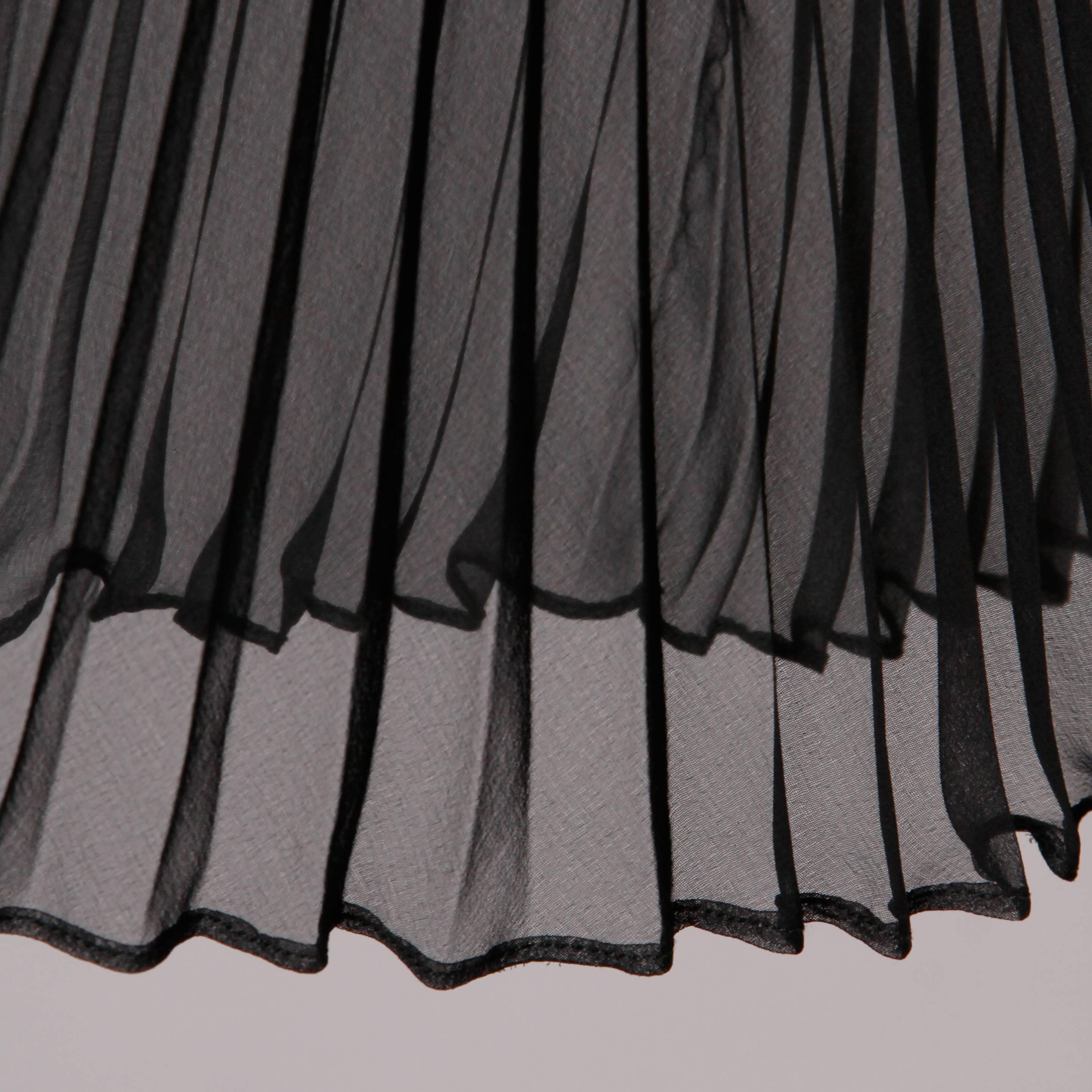 Mollie Parnis Vintage 1960s Black Accordian Pleated Crop Top with Angel Sleeves 1