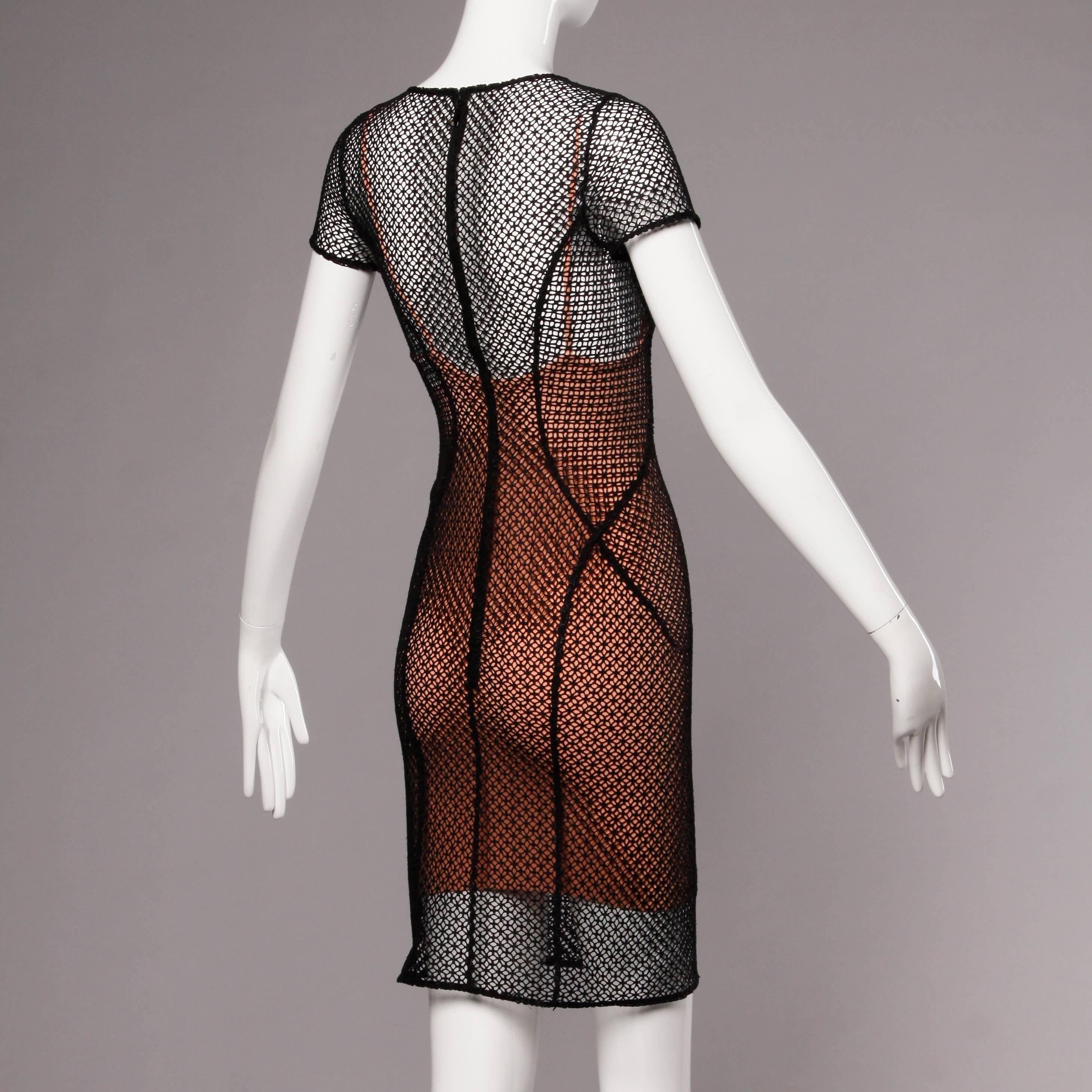 Brown Alaia Unworn with Tags Sheer Balck Mesh Nude Illusion Two-Piece Body Con Dress