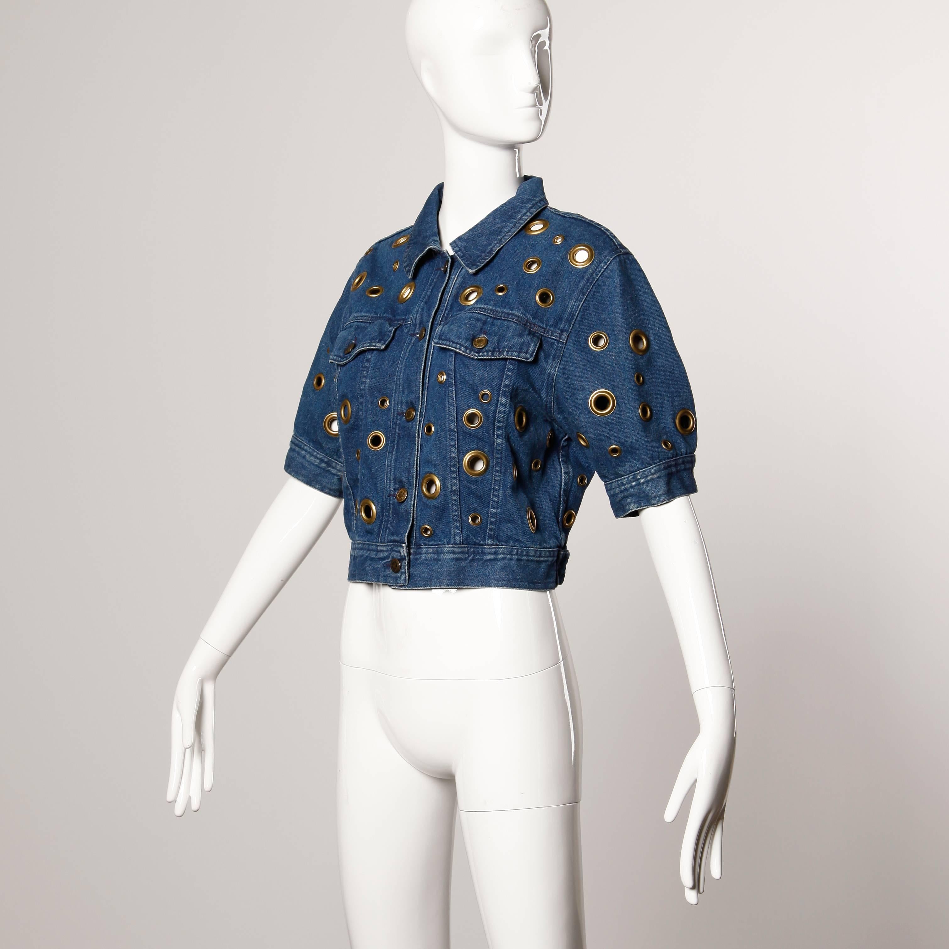 Moschino Vintage 1990s Cut Out Rivet Denim Jeans Jacket In Excellent Condition In Sparks, NV